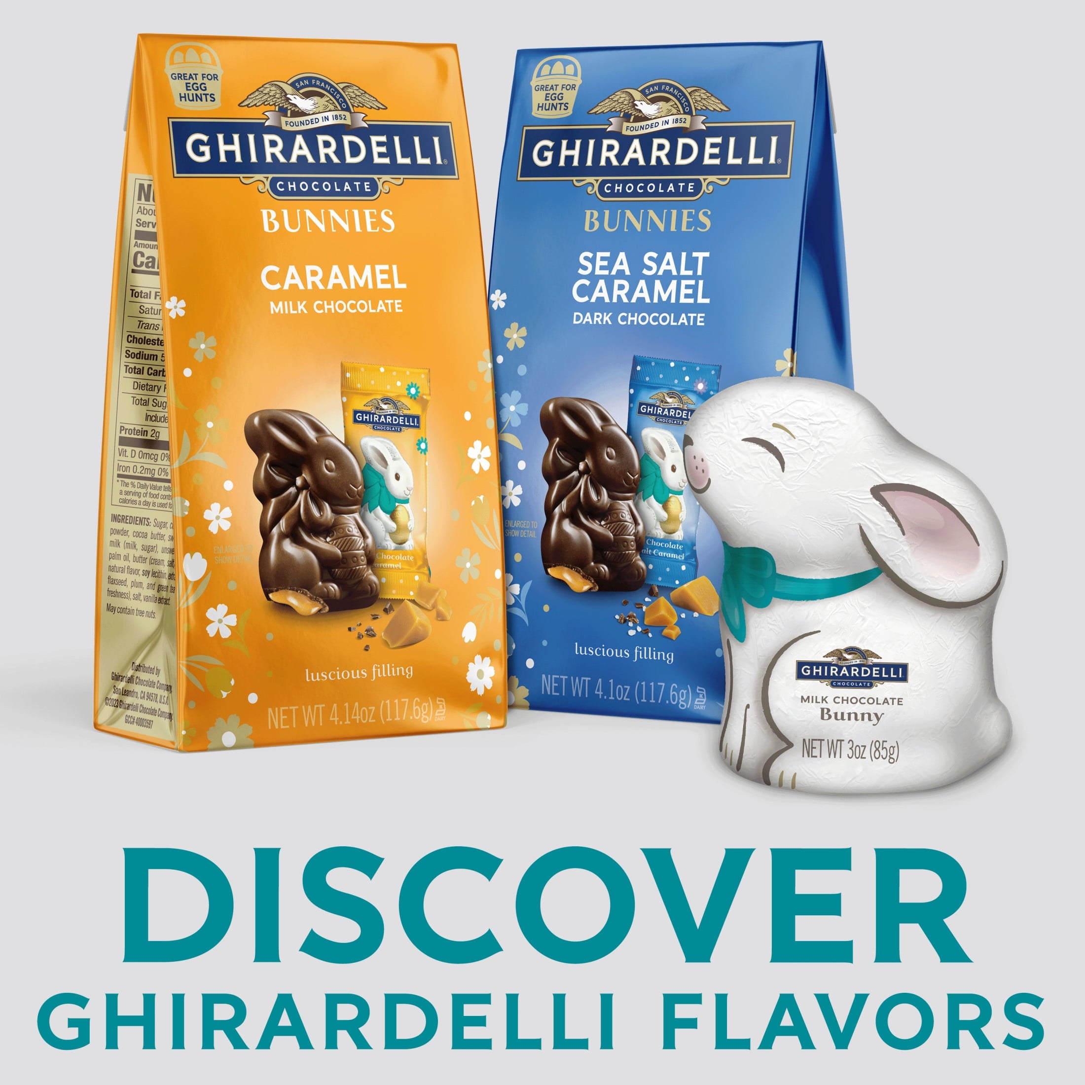 GHIRARDELLI Easter Milk Chocolate Candy Bunnies with Caramel Filling, 4.14 oz Bag
