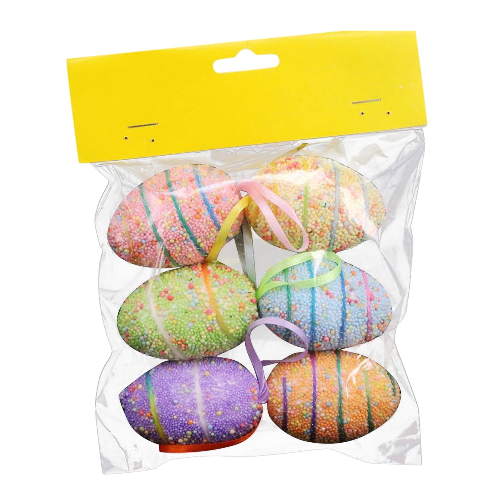 Holloyiver 6Pcs Glitter Easter Egg Ornaments, Colorful Decorative Easter Egg Foam Egg Tree Hanging Ornaments DIY Craft for Easter Home Office Party Decor, 2.4 x 1.6 Inch