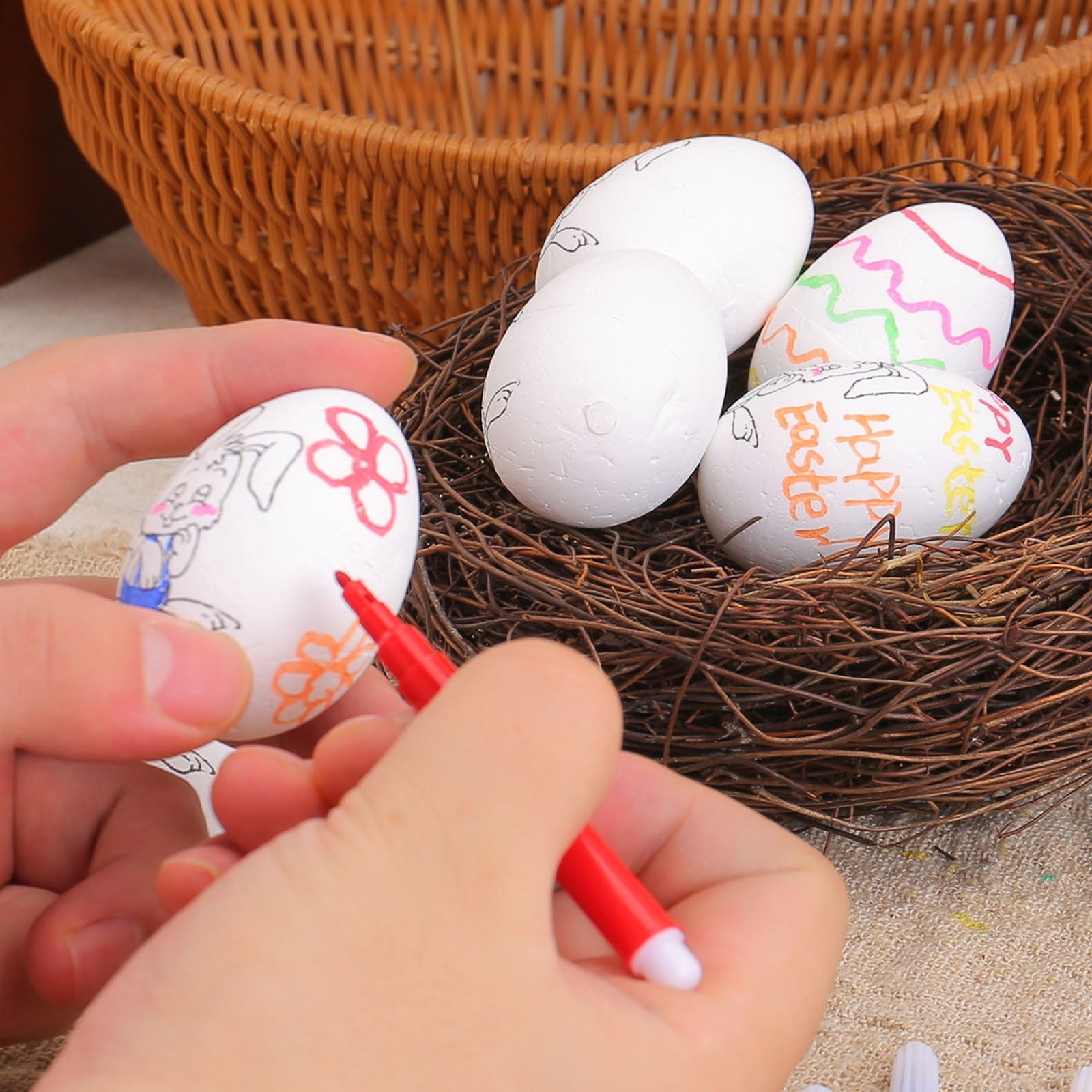 Moocorvic Easter Eggs Painting Kit White Paintable Decorated Egg with Palette and Brushes for Girls and Boys, Art DIY Craft Toys Gifts