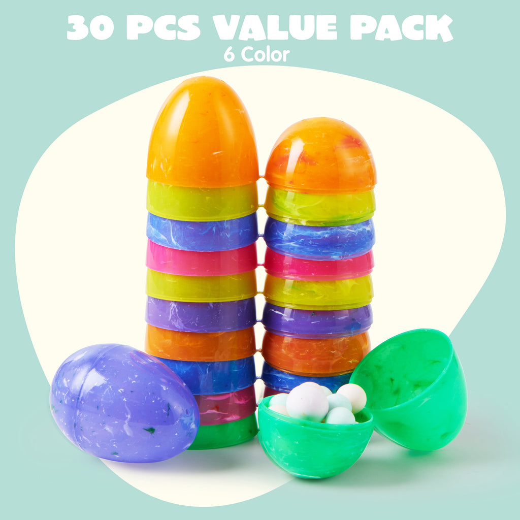 Joyfy 30 Pcs Plastic Easter Eggs,Iridescent Printed Empty 3.15" Tall for Easter Egg Hunt, Basket Stuffers Fillers, Classroom Prize Supplies, Filling Treats and Party Favor