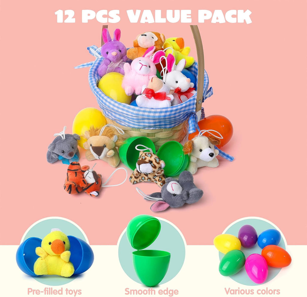 1 Pcs Prefilled Easter Eggs with Mini Plush Animals, Cute Stuffed Toy Fillers for Kids Easter Egg Hunt, Basket Stuffers, Classroom Prizes and Party Favors