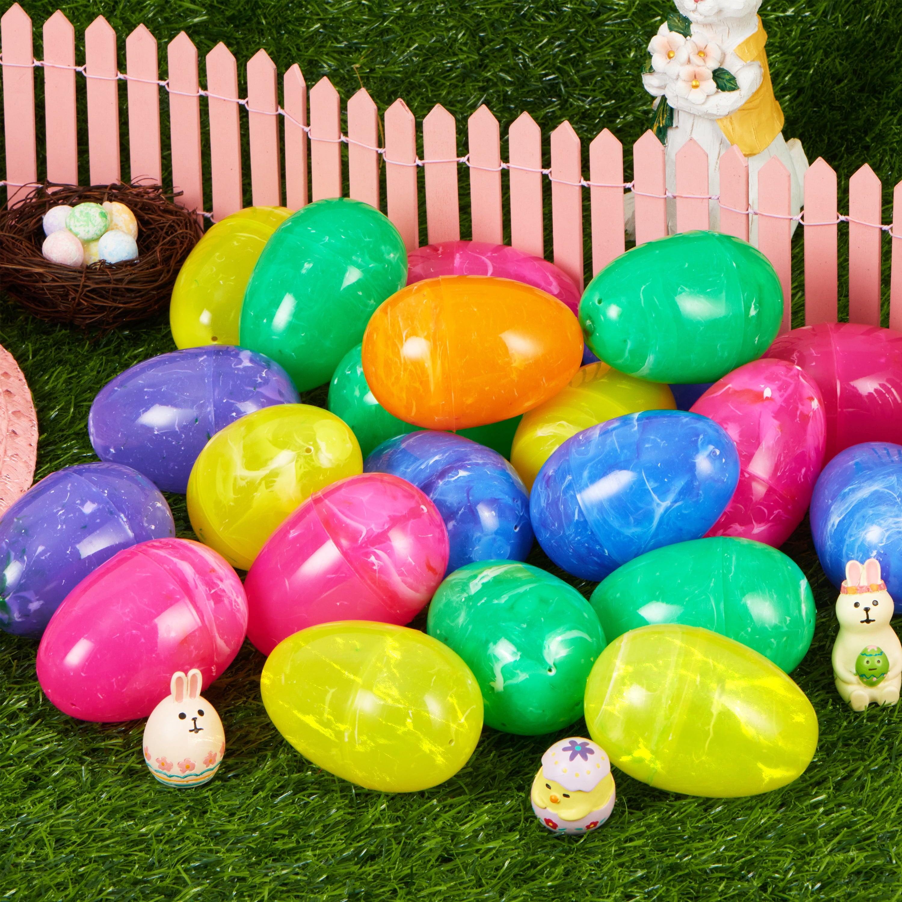 Joyfy 30 Pcs Plastic Easter Eggs,Iridescent Printed Empty 3.15" Tall for Easter Egg Hunt, Basket Stuffers Fillers, Classroom Prize Supplies, Filling Treats and Party Favor
