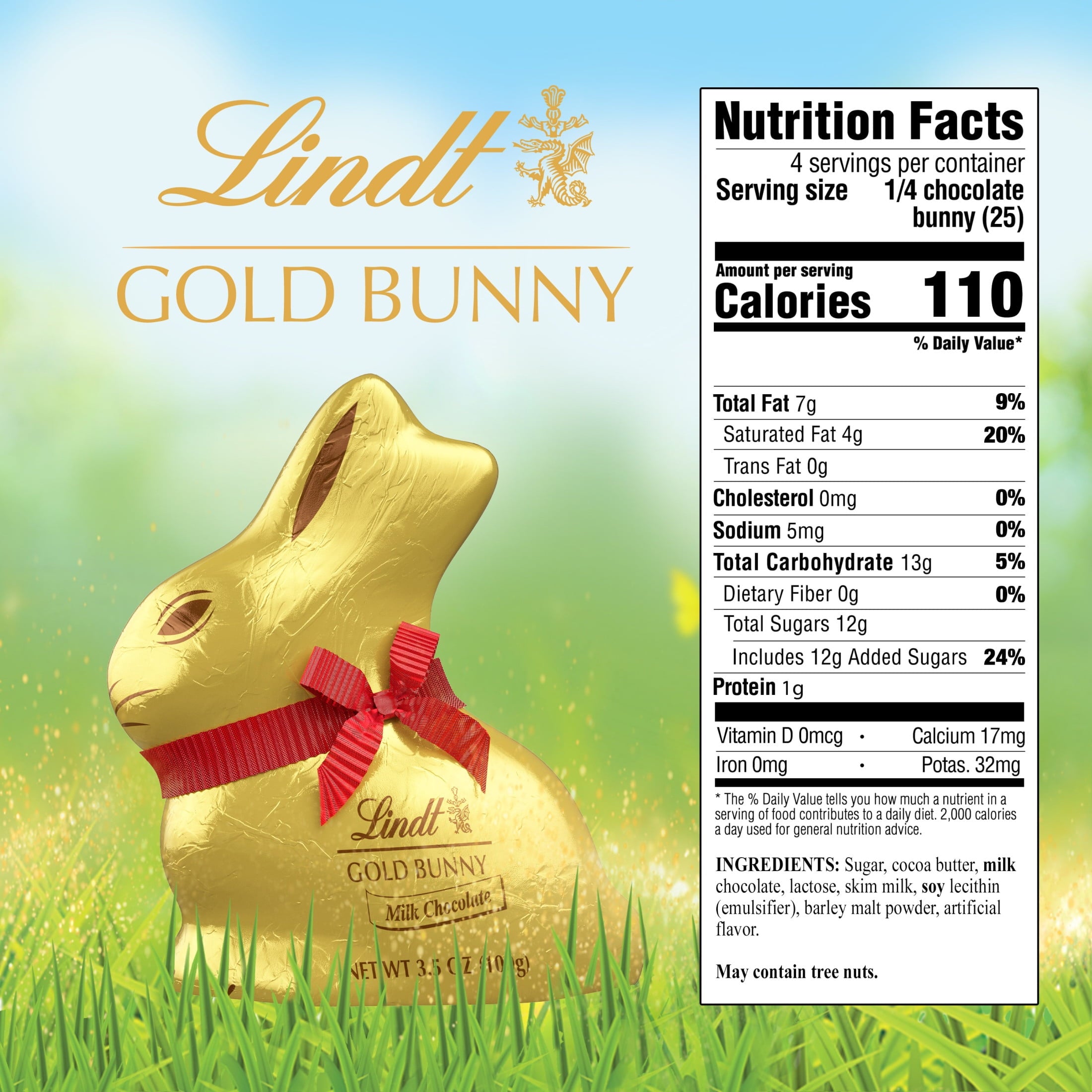 Lindt Gold Bunny, Milk Chocolate, Easter Chocolate Candy Bunny, 3.5 oz, 1 Count