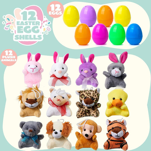 1 Pcs Prefilled Easter Eggs with Mini Plush Animals, Cute Stuffed Toy Fillers for Kids Easter Egg Hunt, Basket Stuffers, Classroom Prizes and Party Favors