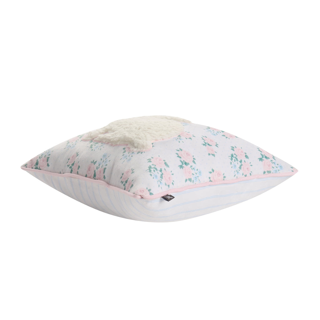18" x 18" White/Multi Floral Bunny Decorative Pillow, by My Texas House