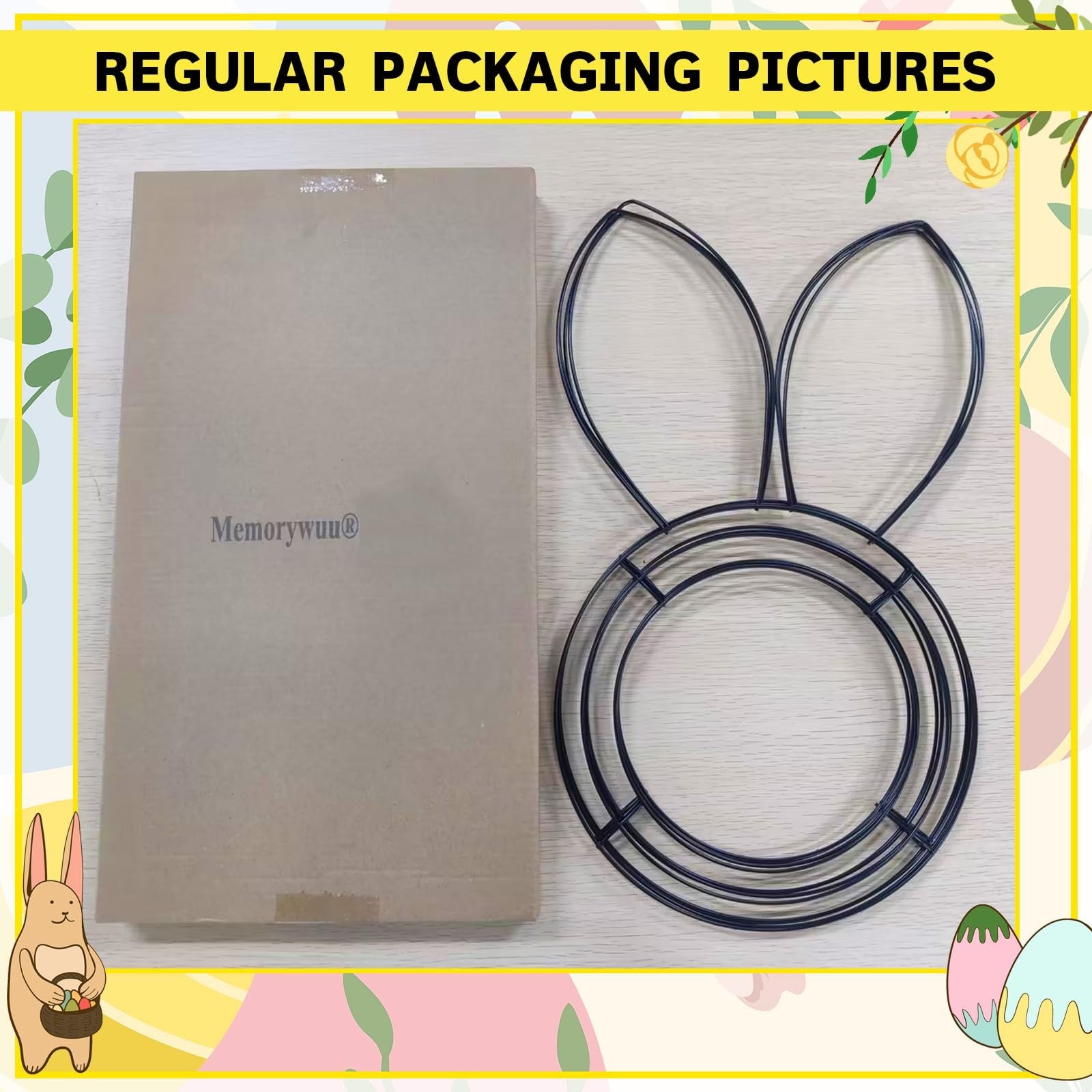 KUAZOU Bunny Wreath,Earmouse Supply Floral Garden Easter Bunny Head Shaped Wire Wreath Form - 16.5 Inches