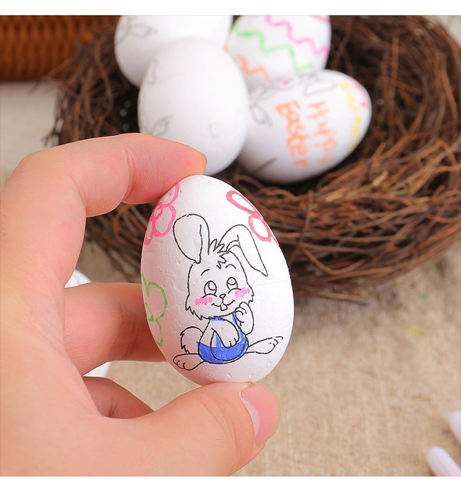 Moocorvic Easter Eggs Painting Kit White Paintable Decorated Egg with Palette and Brushes for Girls and Boys, Art DIY Craft Toys Gifts