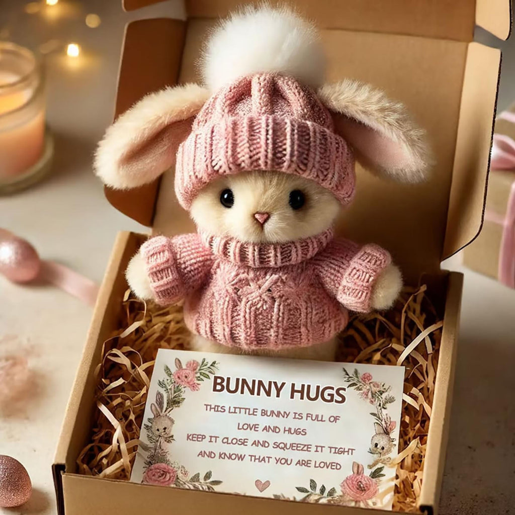 Mini Bunny Hug Cute Easter Gift Crochet Animals Rabbit Doll with Inspirational Card for Women Girls
