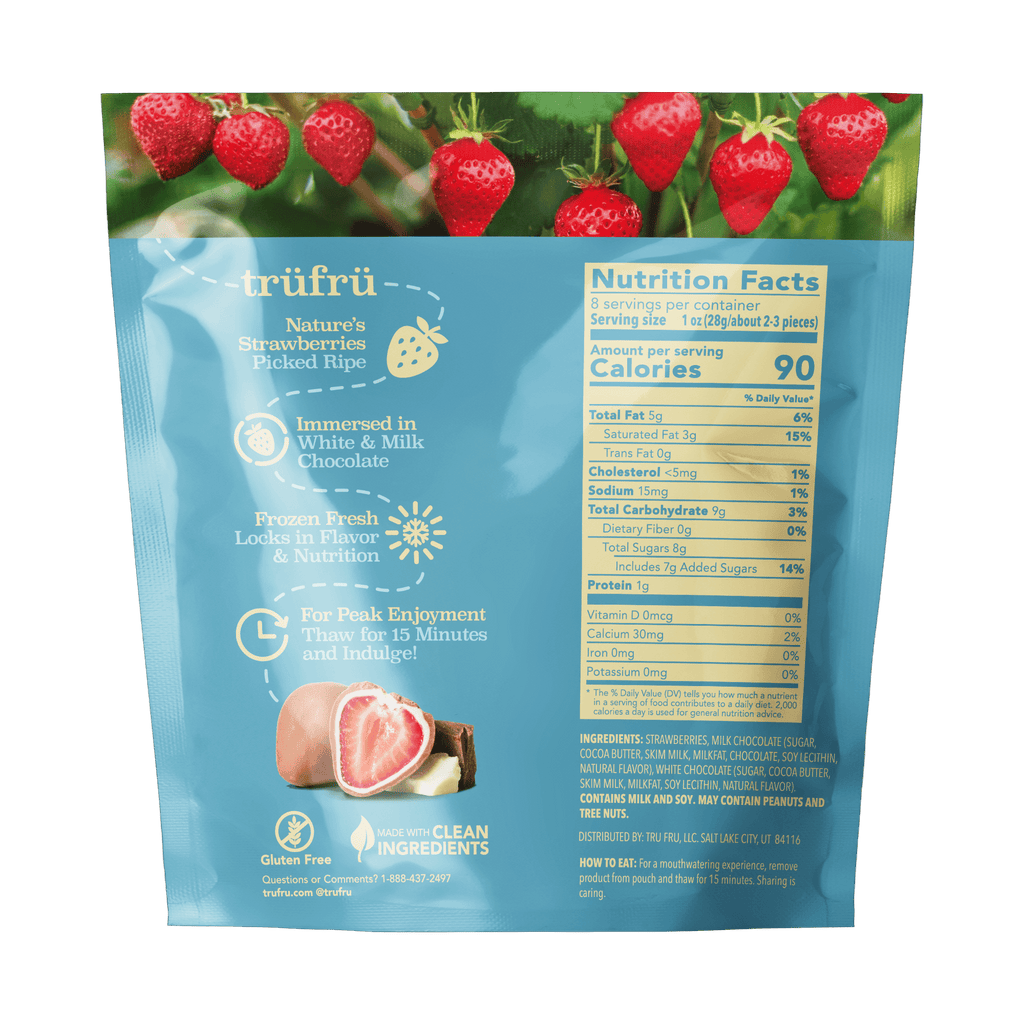 Tru Fru Frozen Strawberries in Milk & White Chocolate, 8oz
