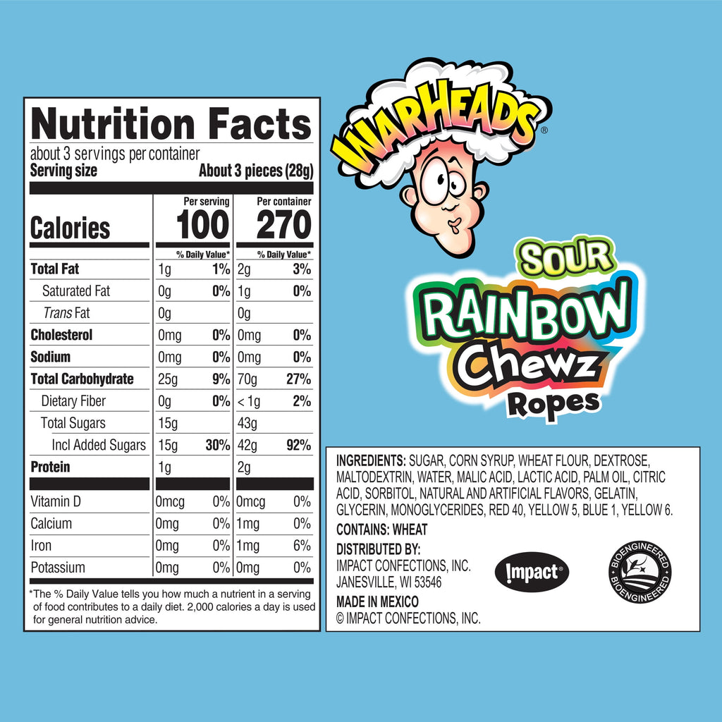 Warheads Sour Rainbow Chewz Ropes, 3oz