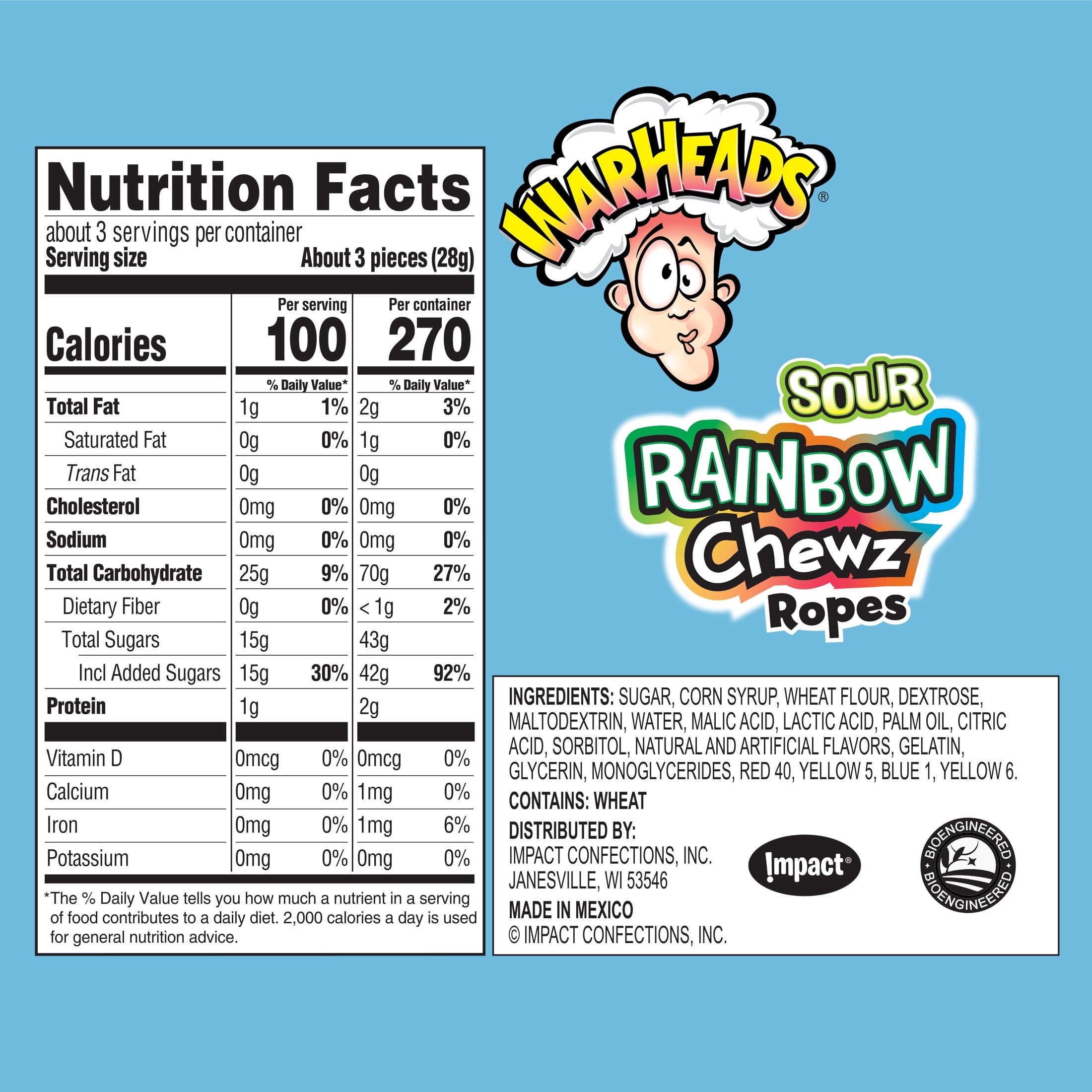 Warheads Sour Rainbow Chewz Ropes, 3oz