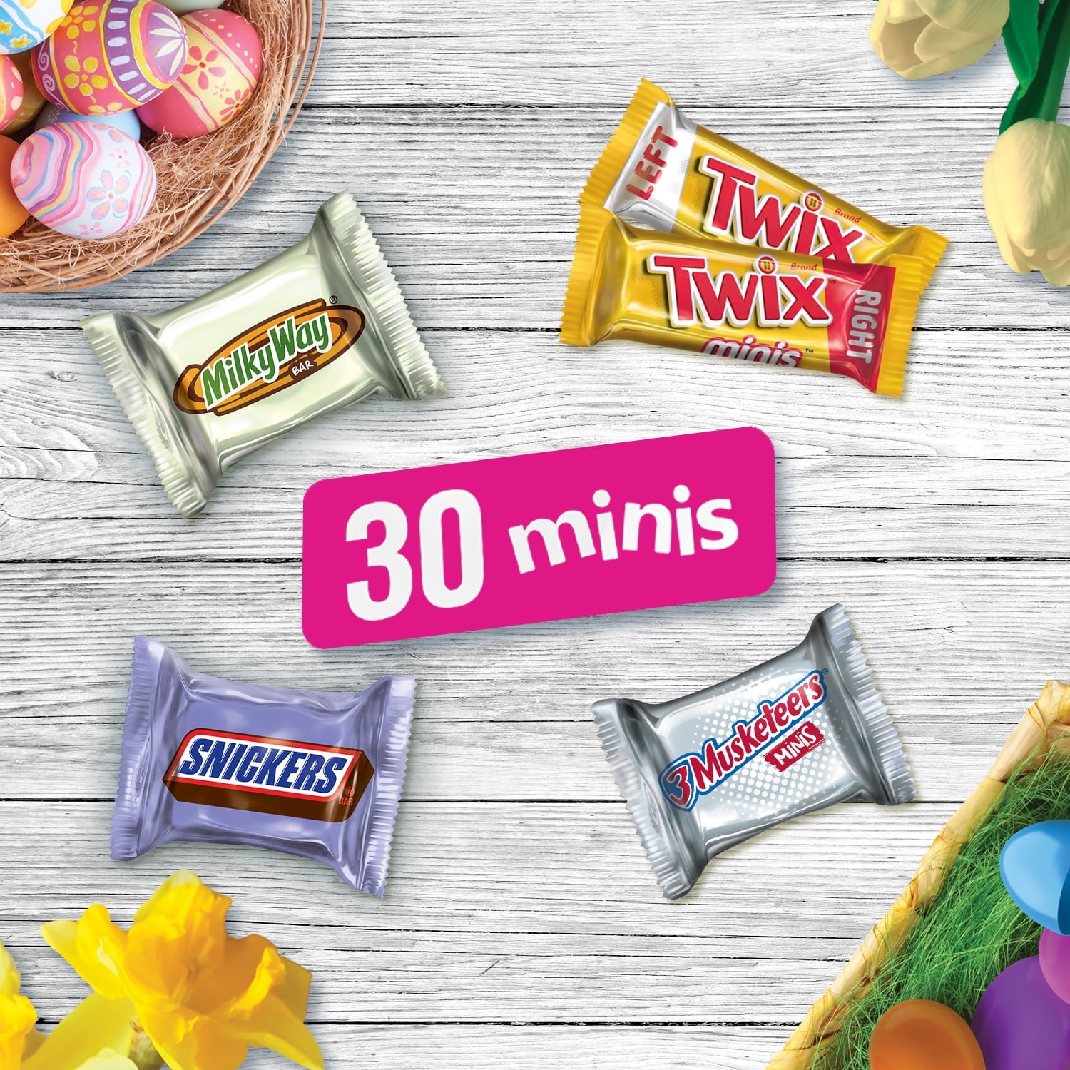 Mars Mixed Snickers, Twix & More Mini Milk Chocolate Bars Easter Basket Stuffers - 30 Bulk Bag