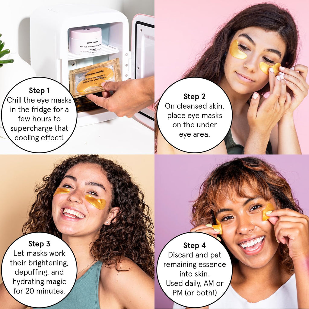 Grace & Stella Energizing Under Eye Mask - Gold 6 Pairs - Gel Eye Patches for Dark Circles, Puffy Eyes, Wrinkles, Undereye Bags