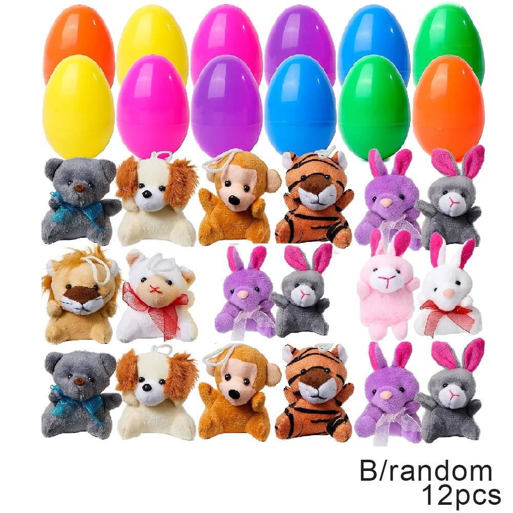 1 Piece Prefilled Easter Eggs with Plush Animal Toys 3 Inch Plastic Easter Eggs Filled with Bunny & Animal Stuffed Toys for Easter Egg Hunt, Party Favors, Classroom Prizes, Basket Surprises