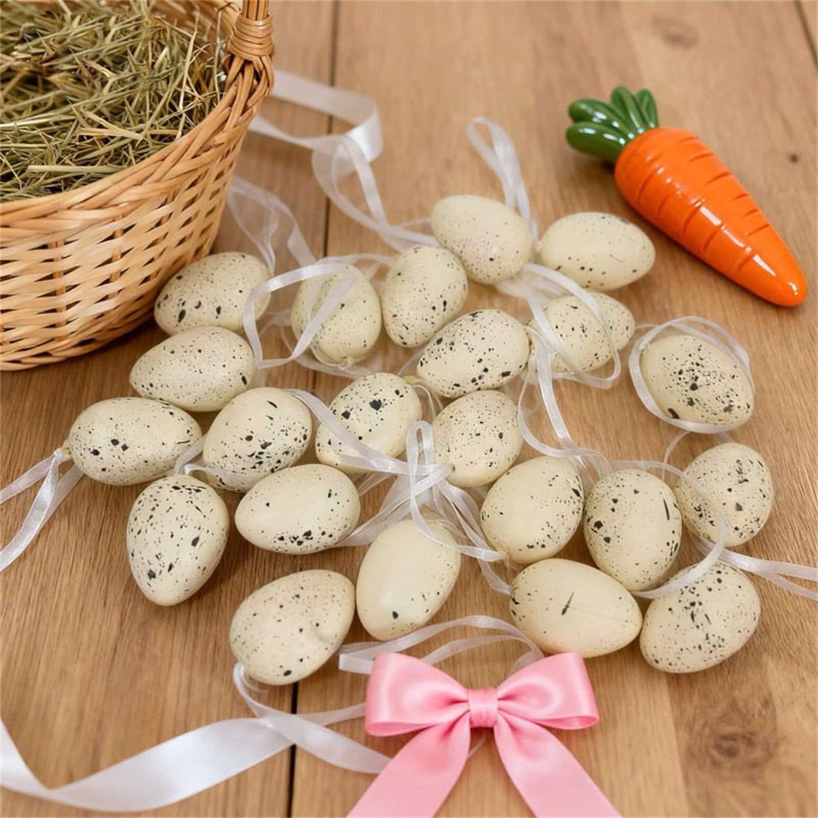 Tarmeek 24pcs Hanging Easter Eggs, 1.57 Inch Painted Plastic Easter Decor Ornaments with Loops for Tree & Wreath Decor, Multicolor Easter Decorations Spring Set for Easter Hunt Easter Basket Stuffers