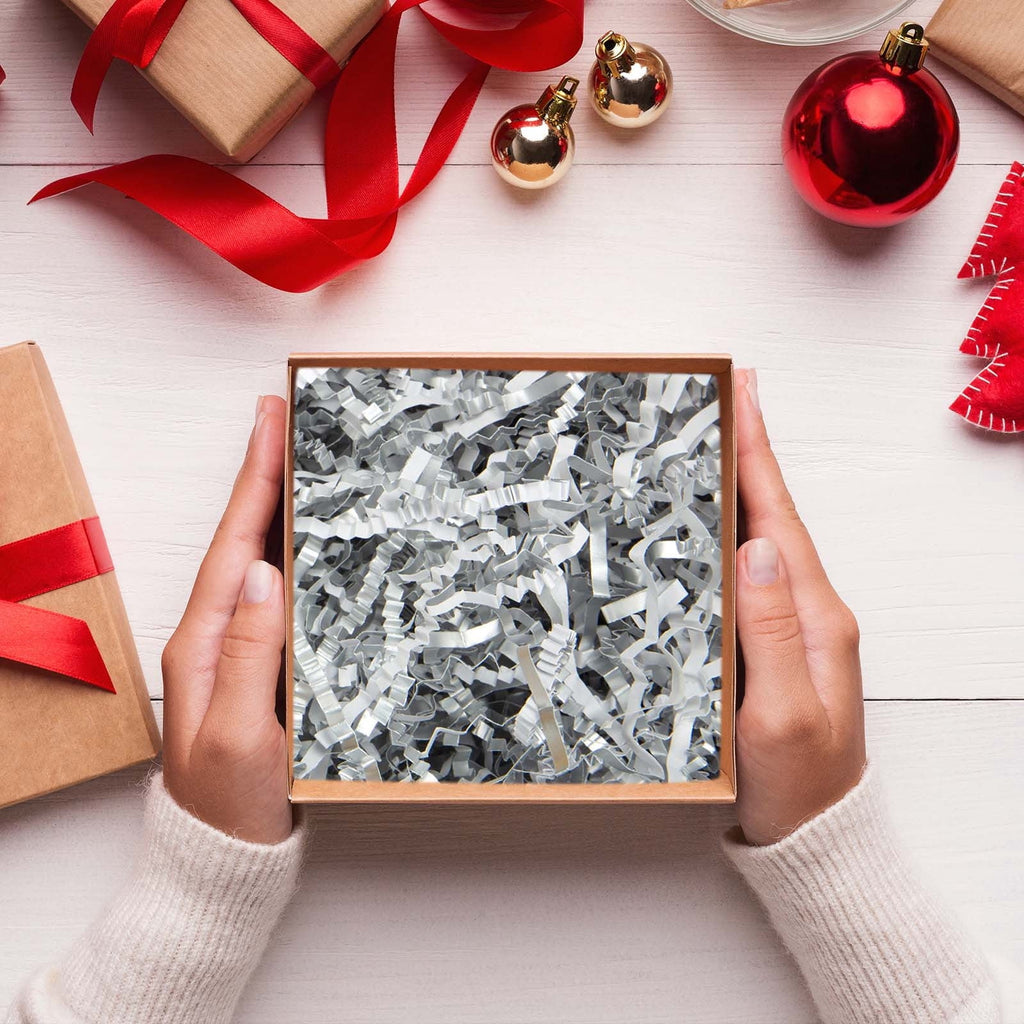 Silver Crinkle Cut Paper Shred Filler,Shredded Paper for Gift Box, Easter Grass Tissue Paper for Gift Wrapping & Basket Filling（0.22lbs）