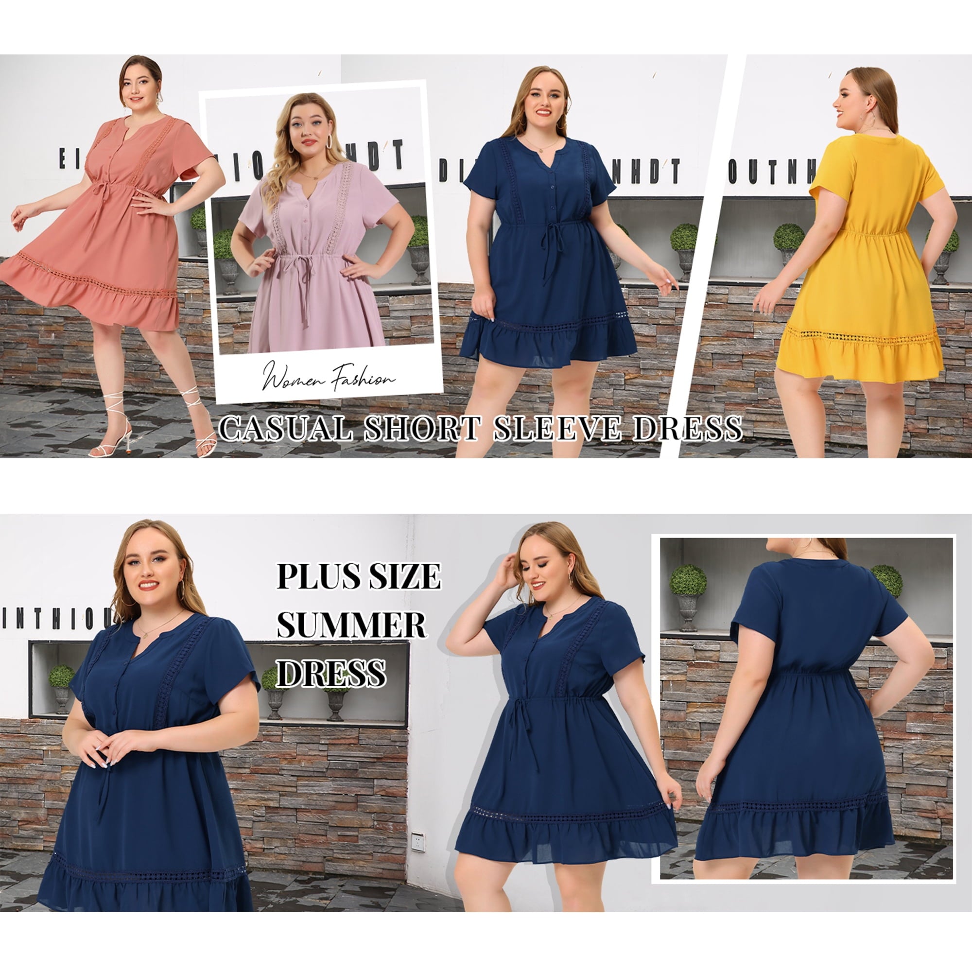 GRACE & GRANDEUR Women's Plus Size St. Patrick's Day Dress V Neck Short Sleeves Tie Waist Summer Shirt Dresses 1X Gray Purple