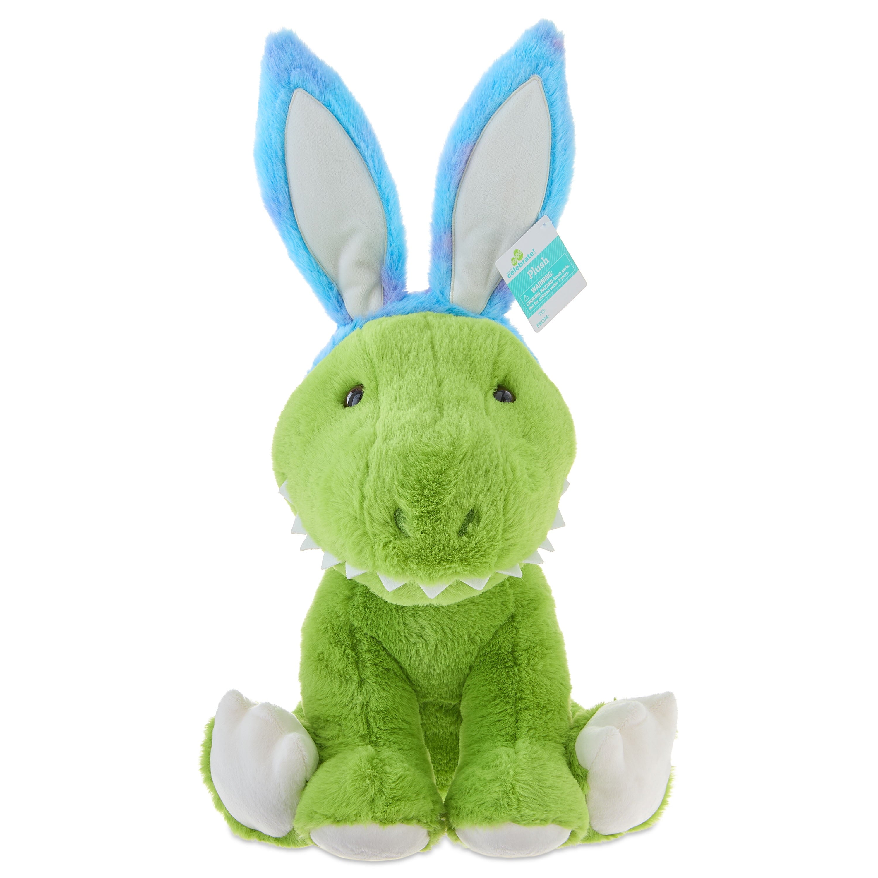 Large Dinosaur Plush with Bunny Ears, Green and Blue, 19", Easter by Way To Celebrate