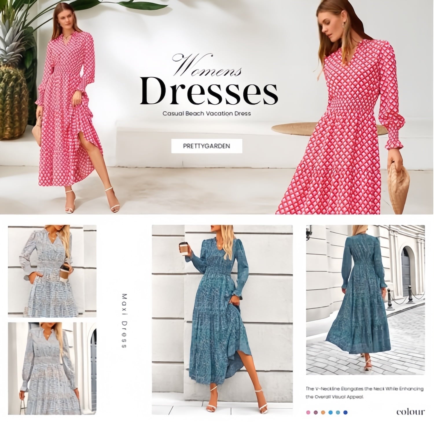 PRETTYGARDEN Women's Floral Maxi Dress Spring Long Sleeve V Neck Casual A Line Long Flowy Boho Party Dresses