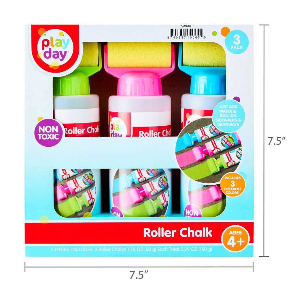 Play Day Roller Chalk Set, 3 Count, Green/Pink/Blue