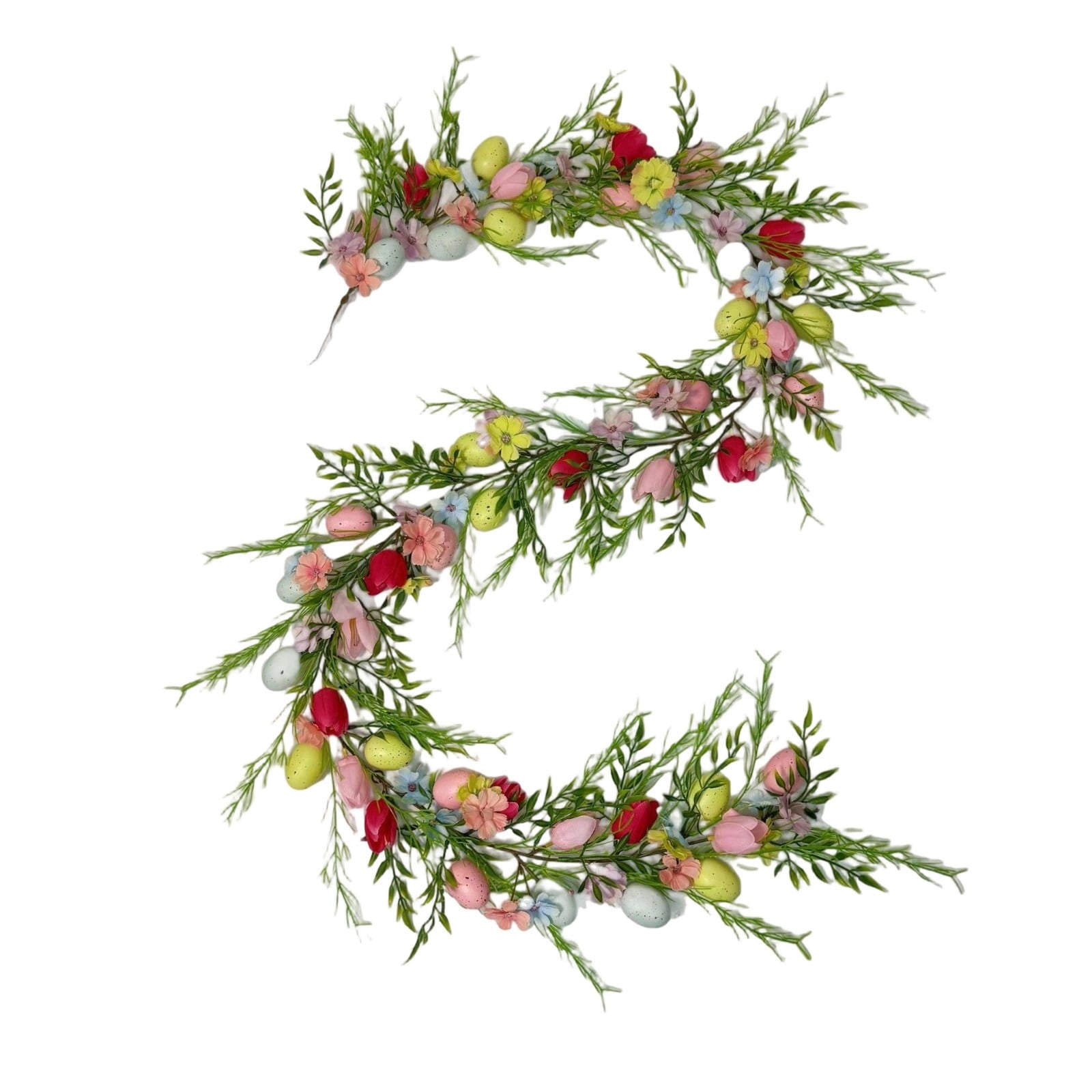 Sruoe Easter Wreath Spring Vine Garland with Faux Eggs, 75-Inch Artificial Spring Vine Decor, Easter Garland for Mantle Door Wall Patio, Easter Decorations for Indoor Outdoor Holiday Decoration