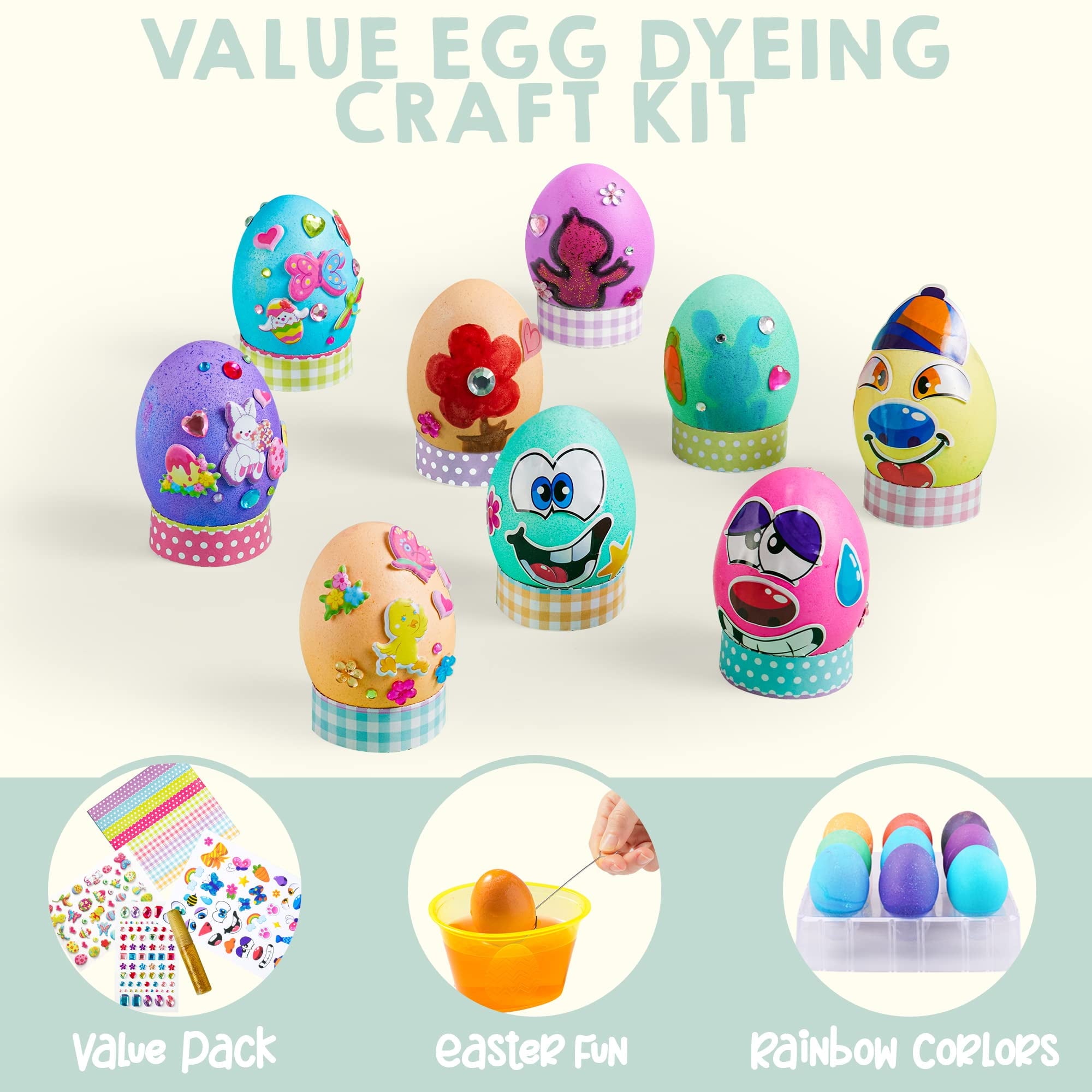 Joyfy 42Pcs Easter Egg Dye Kit,DIY Easter Egg Decorating Craft Kit with Egg Tray,Egg Stands,Easter Stickers for Kids,Easter Egg Coloring,Home School Class Egg Crafts