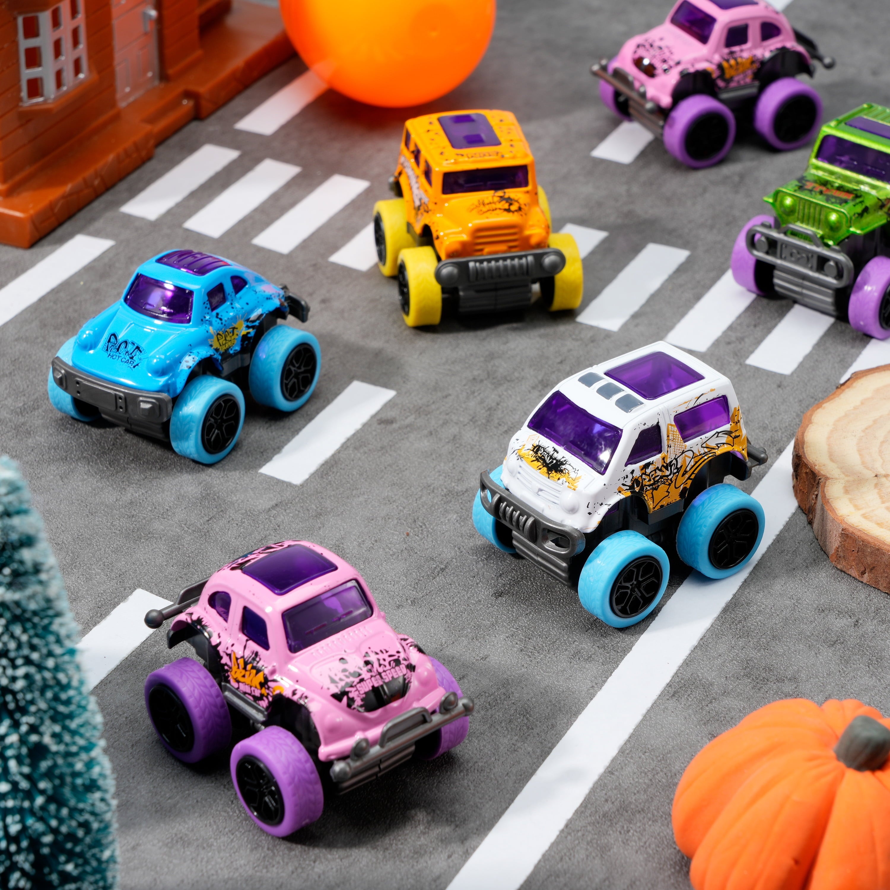 Joyfy 24 Pcs Easter Eggs Filled with Toys(12 Cars and 12 Eggs),Easter Egg Fillers Mini Toys Truck Basket for Toddlers Kids Boys,Easter Egg Hunt Supplies
