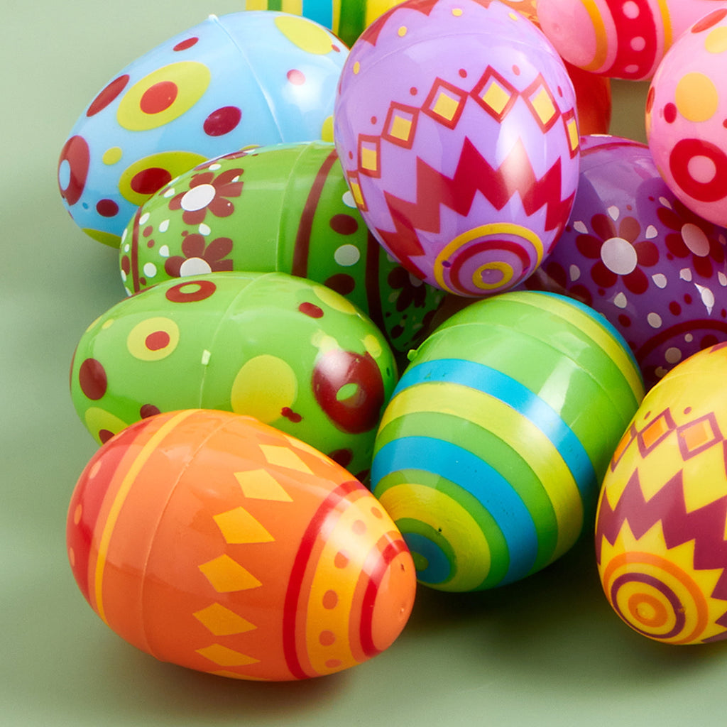 Joyfy 200 Pcs Plastic Easter Eggs Bulk, 2.3" Printed Bright Easter Eggs, Empty Fillable for Easter Hunt, Basket Stuffers Fillers, Party Favors and Decoration, Easter Goodie Bags for Kids