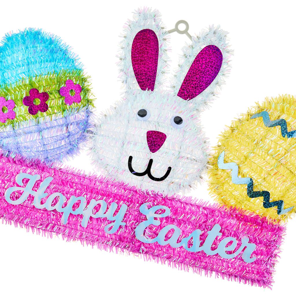 Happy Easter Banner Tinsel Wreath, Multicolor, 14", Easter by Way To Celebrate