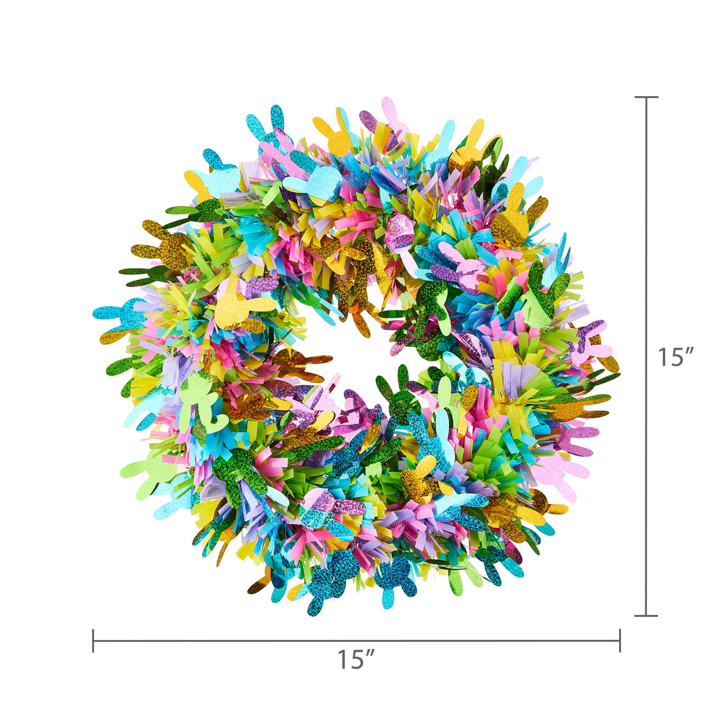 Bunny Tinsel Wreath, Multicolor, 15", Easter by Way To Celebrate