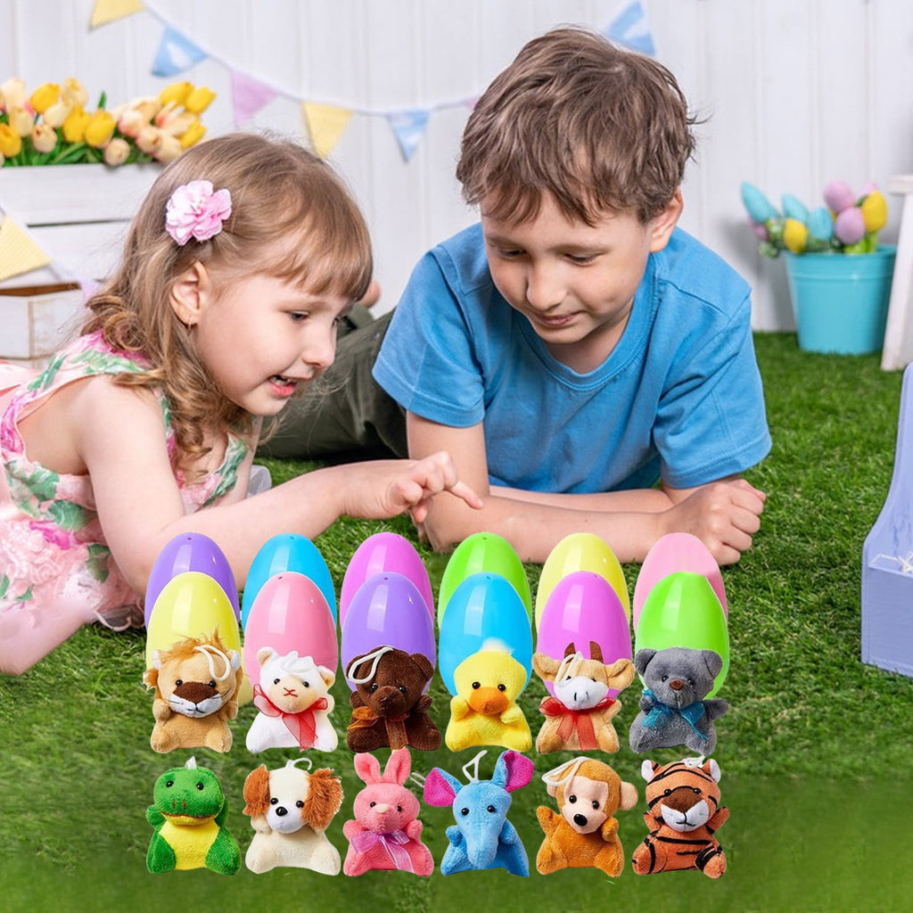 24 Pcs Prefilled Easter Eggs Filled with Plush Animal Toys for Easter Eggs , Basket Stuffers Fillers, Kids Party Favor, Classroom Prize Supplies