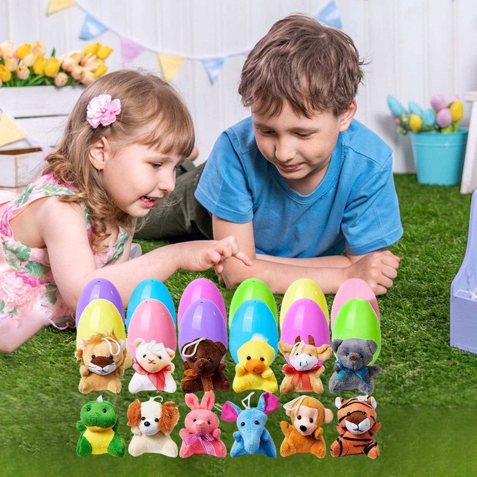 24 Pcs Prefilled Easter Eggs Filled with Plush Animal Toys for Easter Eggs , Basket Stuffers Fillers, Kids Party Favor, Classroom Prize Supplies
