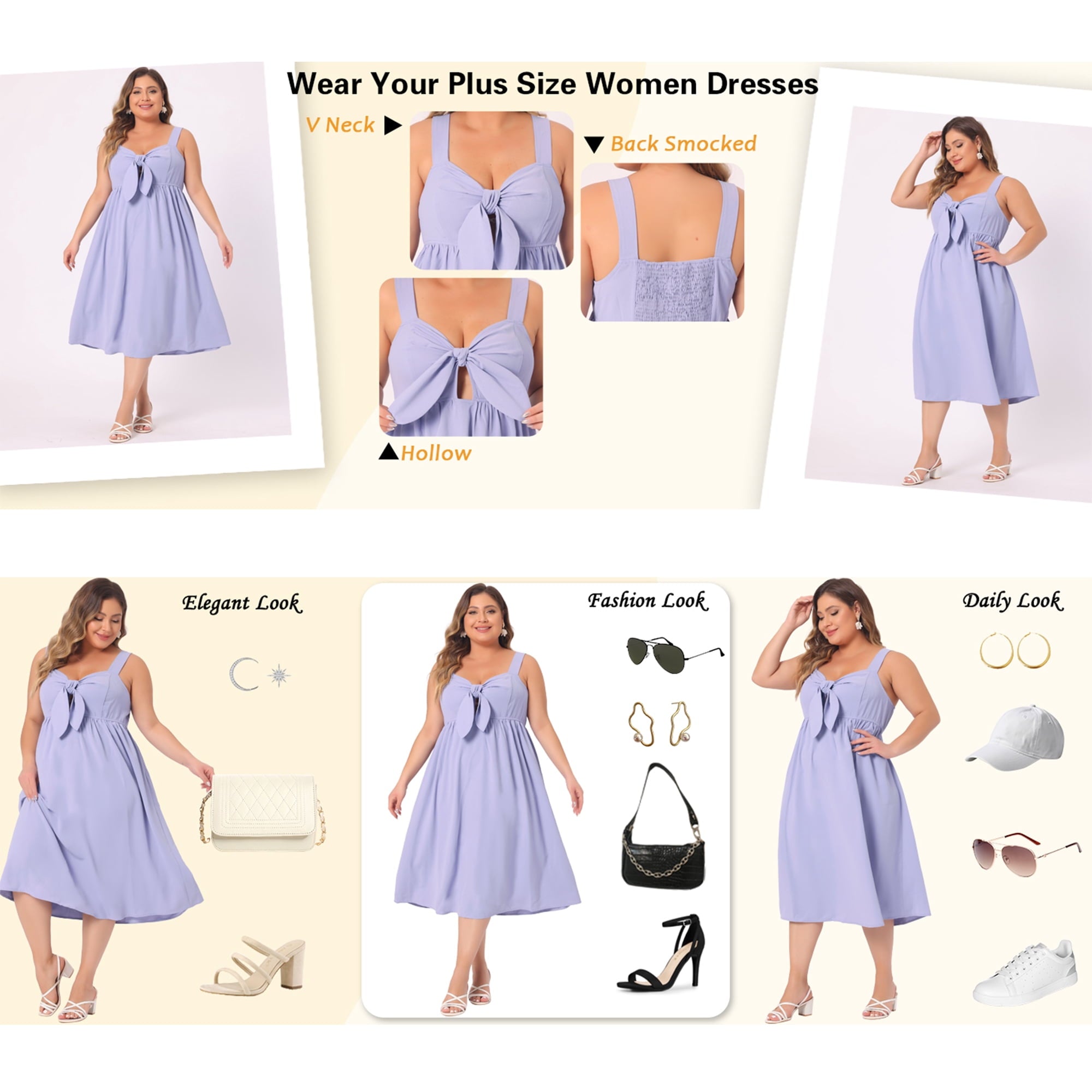 Agnes Orinda Women's Plus Size Easter Cami Dress Flowy Midi Spring Summer Dresses with Cute Bow 2X Purple