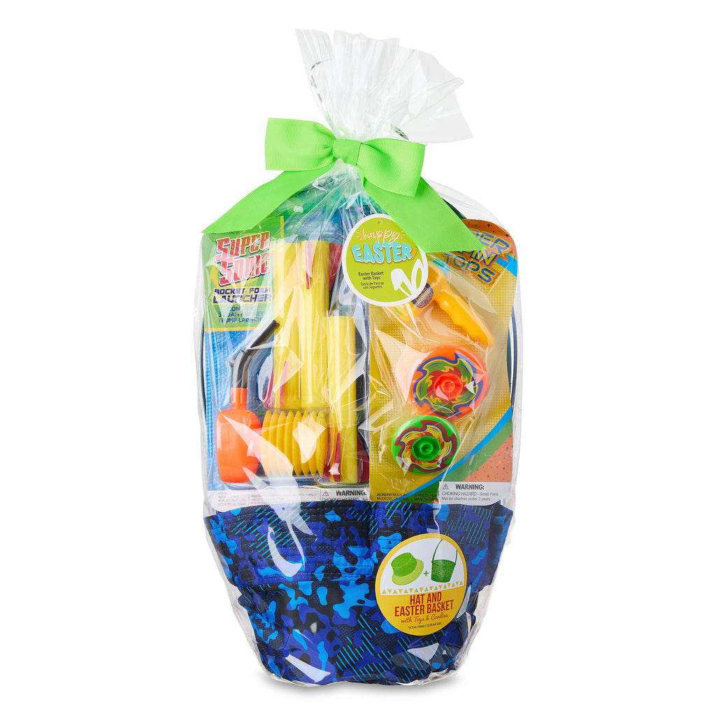 Prefilled Blue Camo Hat Easter Basket Gift Set, by Wondertreats