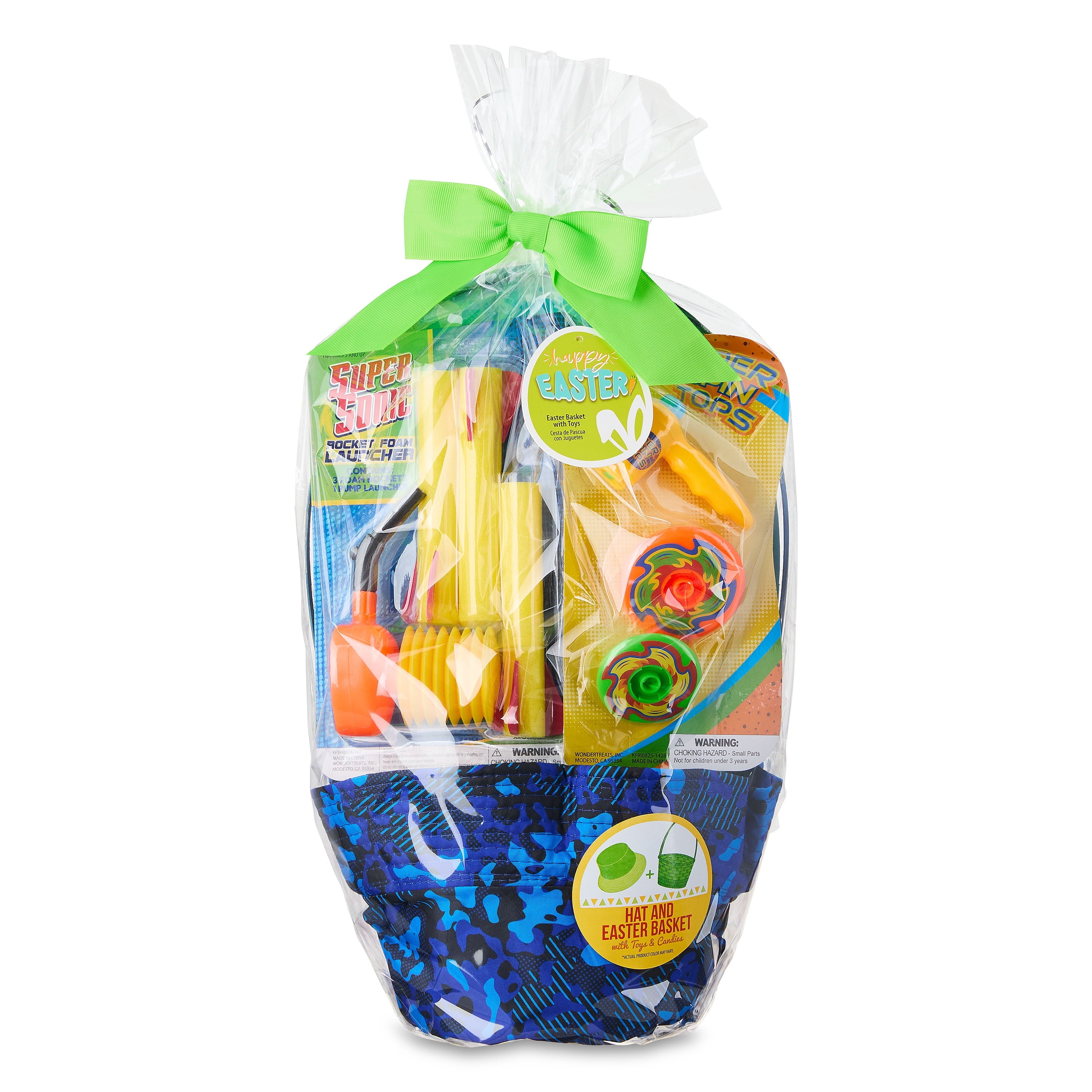 Prefilled Blue Camo Hat Easter Basket Gift Set, by Wondertreats