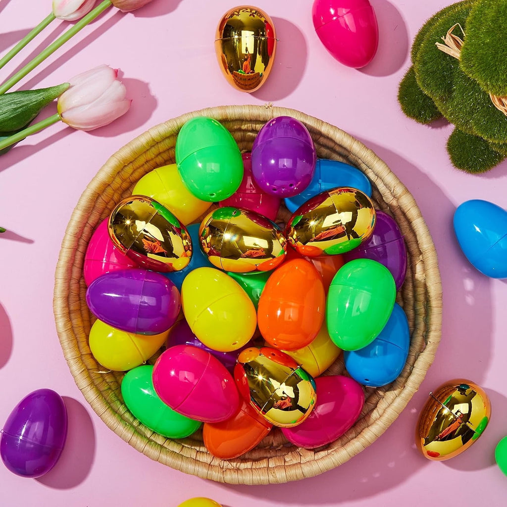 Joyfy 150 Pcs 2.3" Easter Eggs, Fillable Empty Plastic Easter Eggs Bulk with 6 Pcs Gold Eggs for Easter Hunt, Filling Treats, Party Favor, Basket Stuffers, Classroom Prize Supplies, Decoration