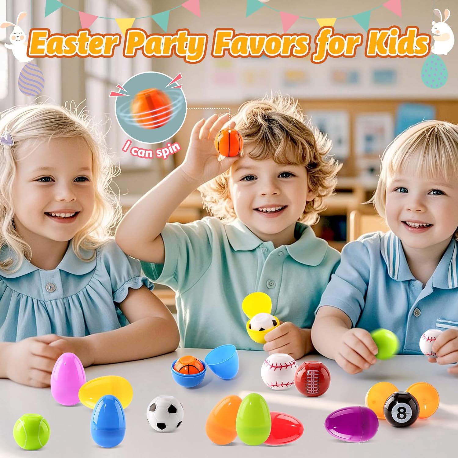 24 Pack Easter Eggs Filled with Spinning Balls, Easter Basket Stuffers Fillers for Kids, Easter Eggs with Toys, Easter Egg Hunt, Easter Party Favors, Easter Classroom Prize Gifts for Kids