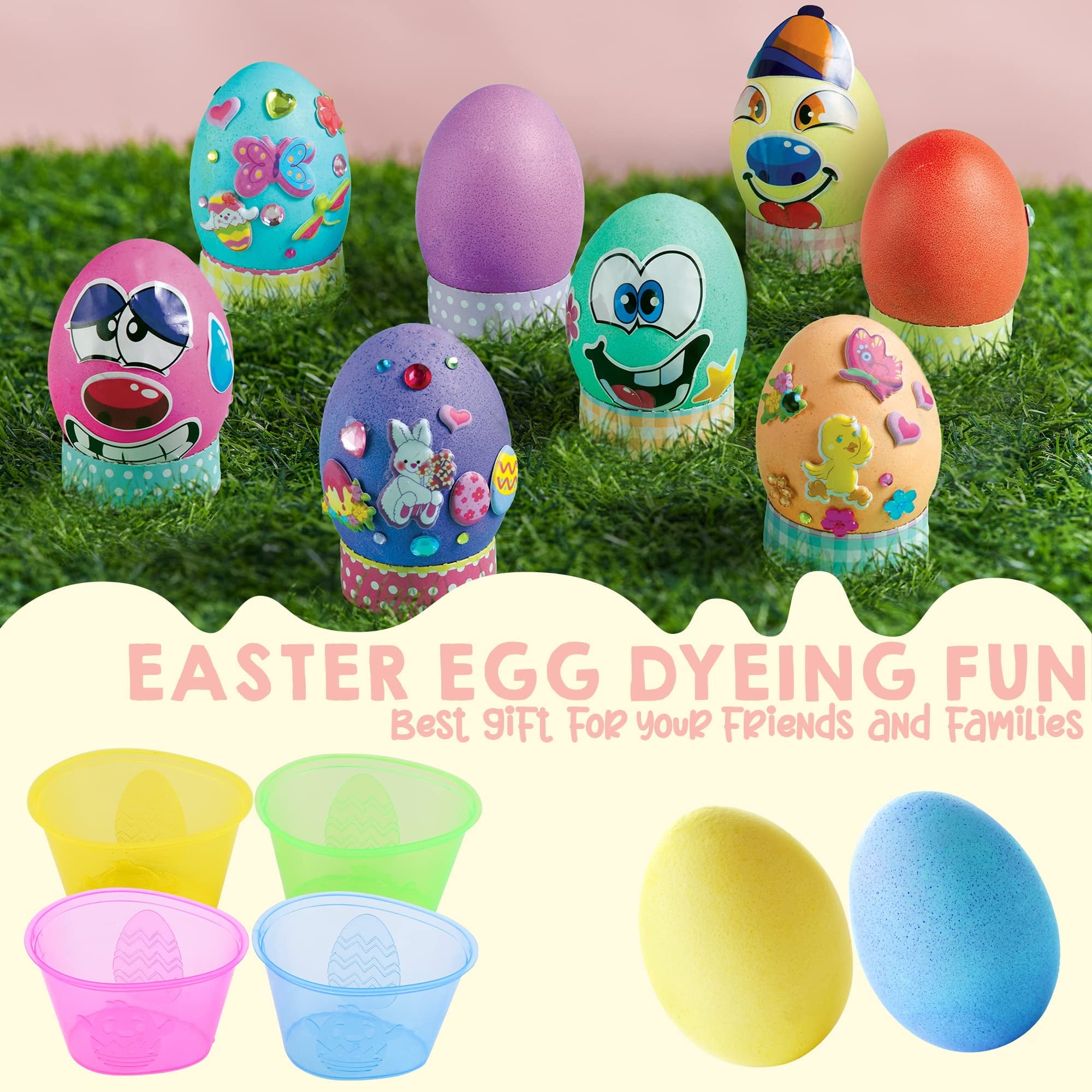 Joyfy 42Pcs Easter Egg Dye Kit,DIY Easter Egg Decorating Craft Kit with Egg Tray,Egg Stands,Easter Stickers for Kids,Easter Egg Coloring,Home School Class Egg Crafts