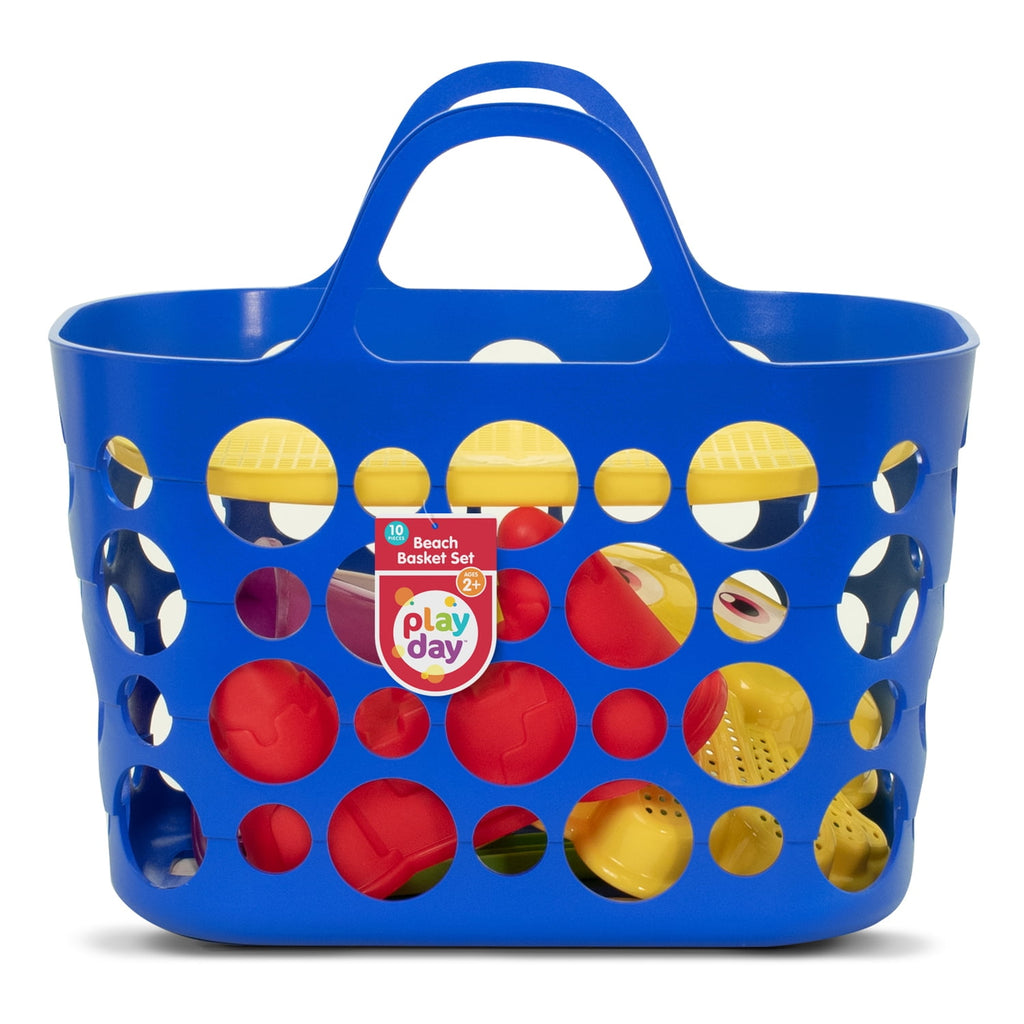 Play Day Beach Basket Set, 10 Piece Sand Toy Set