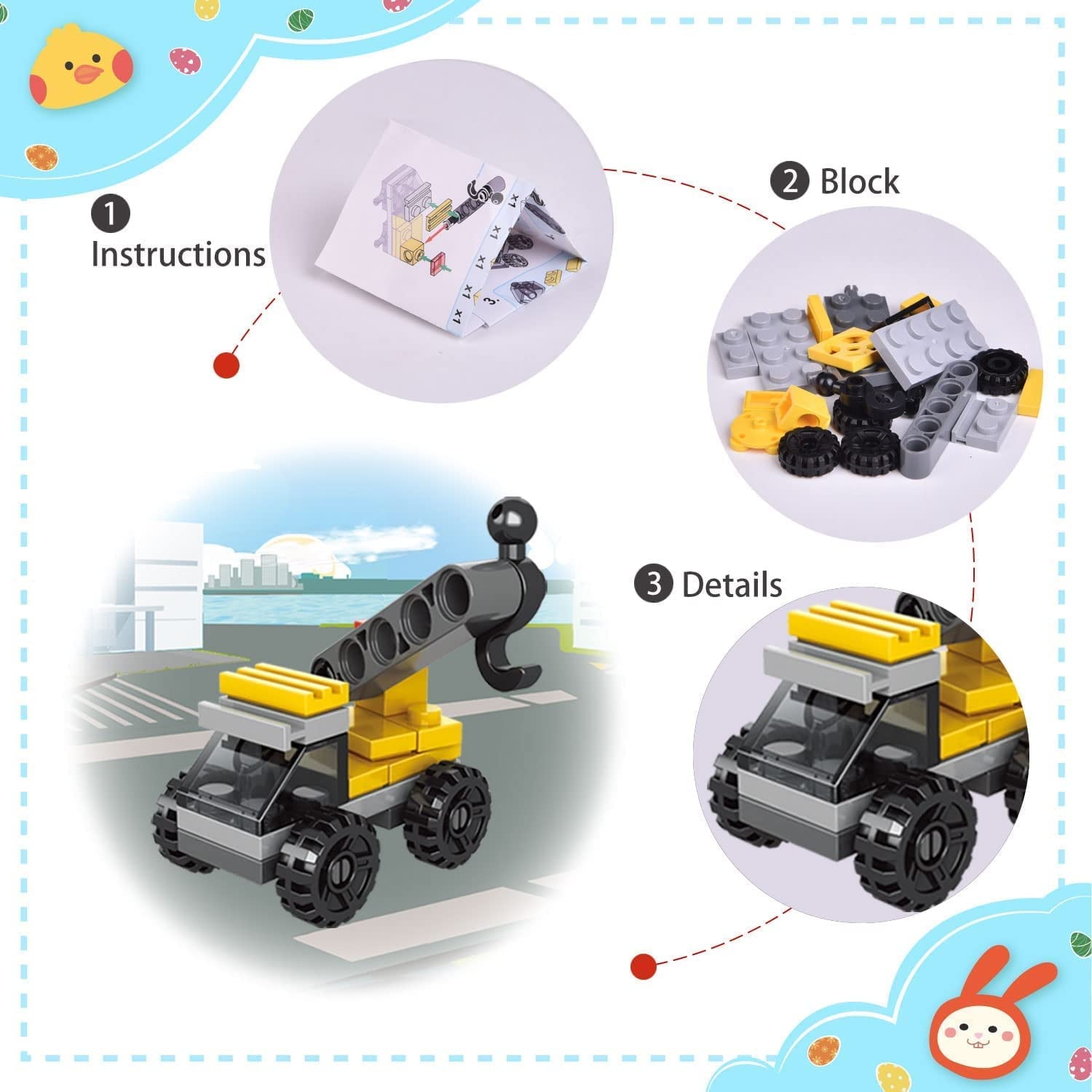 Fun Little Toys 12 Pcs Surprise Eggs Prefilled with Mini Construction Vehicles Building Blocks,Easter Eggs with Toys Inside,Easter Basket Stuffers,Classroom Prizes,Kids Easter Gifts