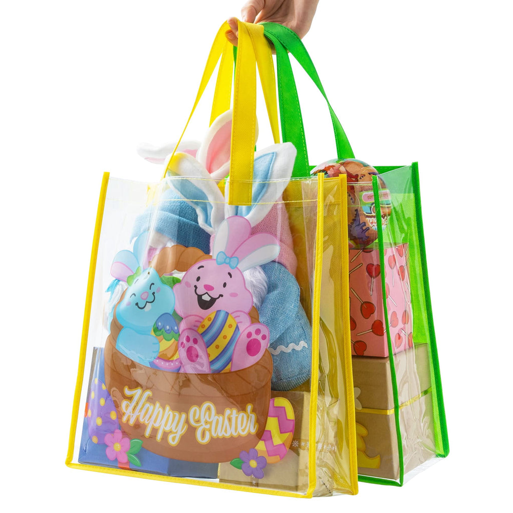 Joyfy 6 Pcs Easter Bags, Easter Gift Bags for Kids, 13" x 13" Large Reusable Goodie Tote Treat Bags with Handles for Easter Egg Hunt, Easter Party Favors Supplies