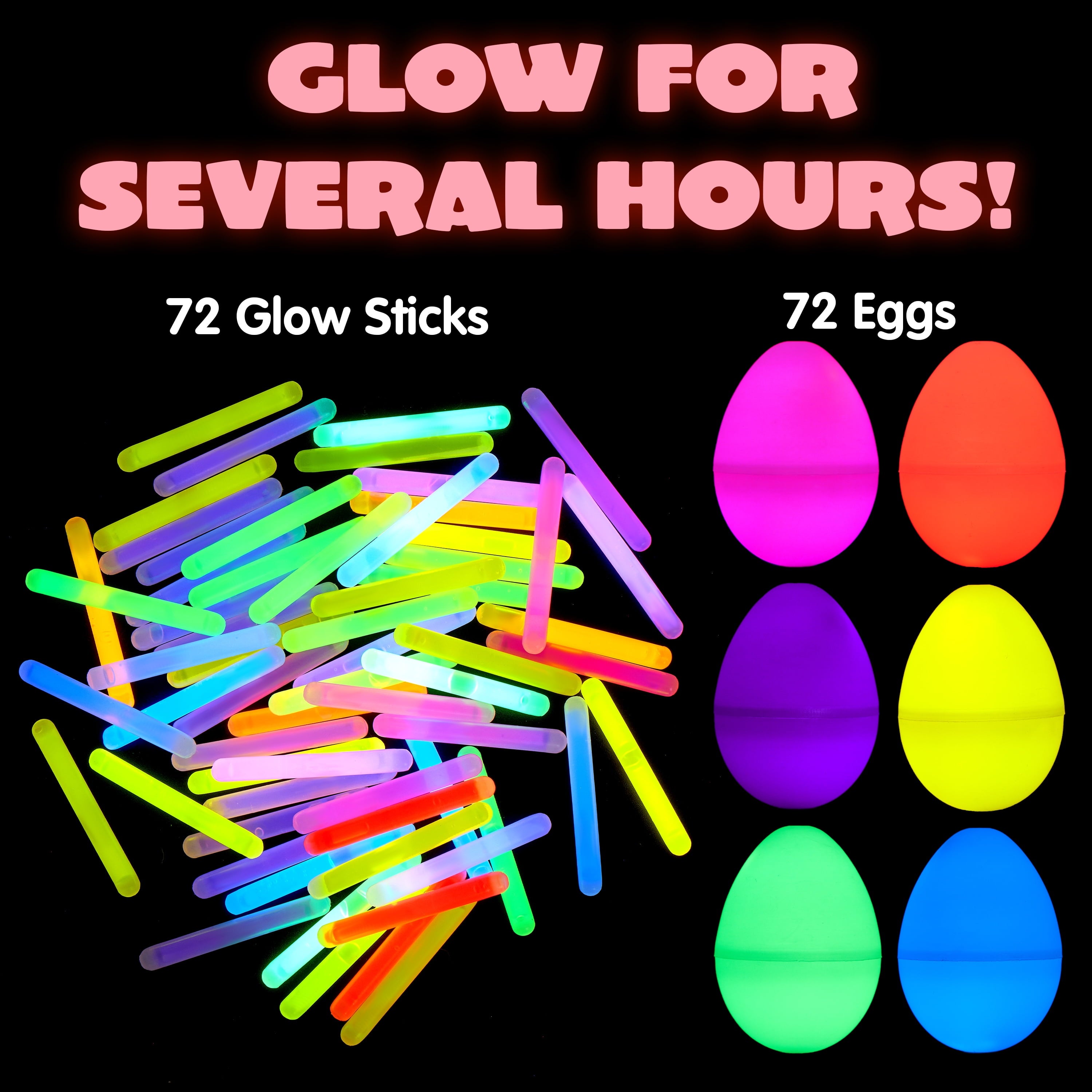JOYFY 144 Pcs Easter Eggs Filled with Toys (72 Eggs & 72 Glow Sticks),Easter Glowing Eggs Set for Kids,Easter Basket Stuffers Fillers Gift,Easter Eggs Hunt Game Party Favors