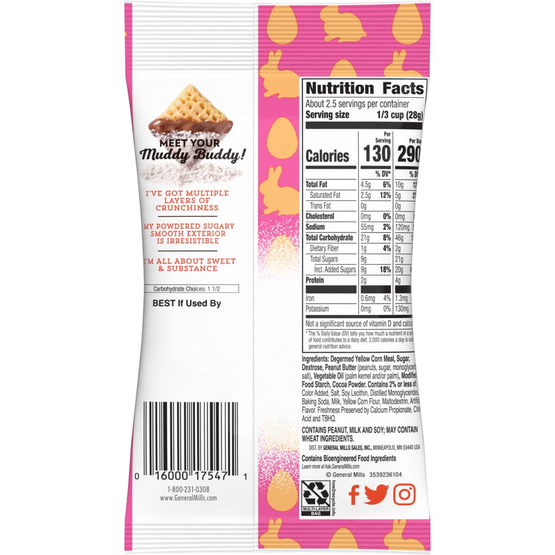 Chex Mix Muddy Buddies, Peanut Butter & Chocolate Coated Chex Snack, 2.25 oz