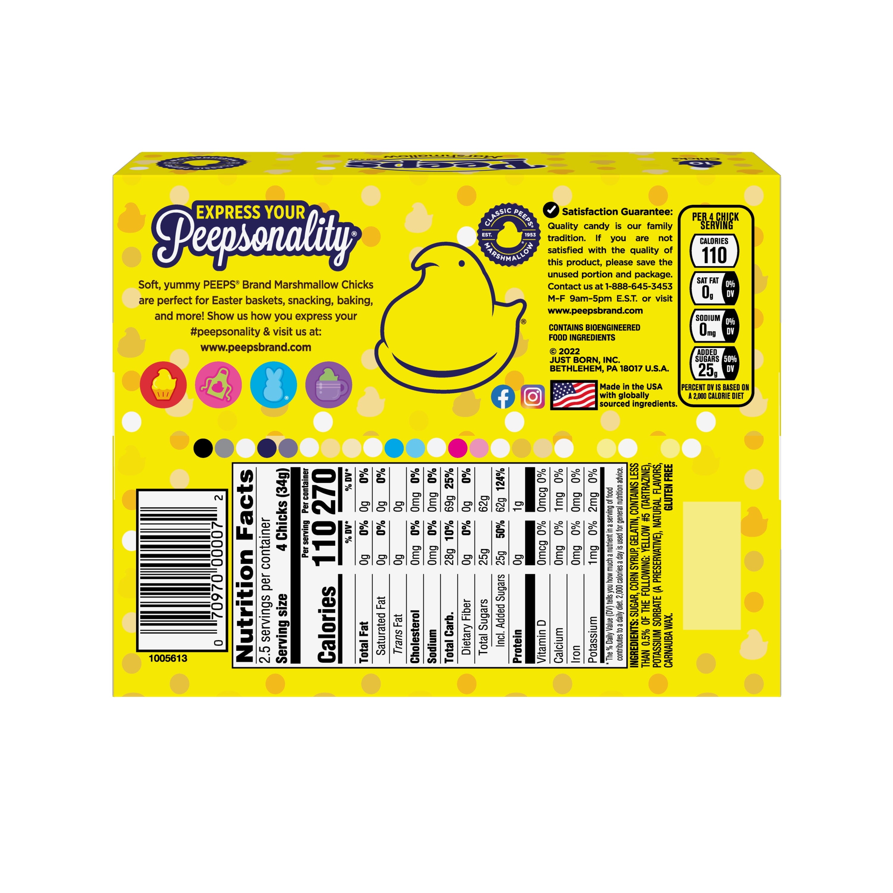 PEEPS Yellow Marshmallow Chicks, Easter Candy - 10 Count (3.0 Ounces)
