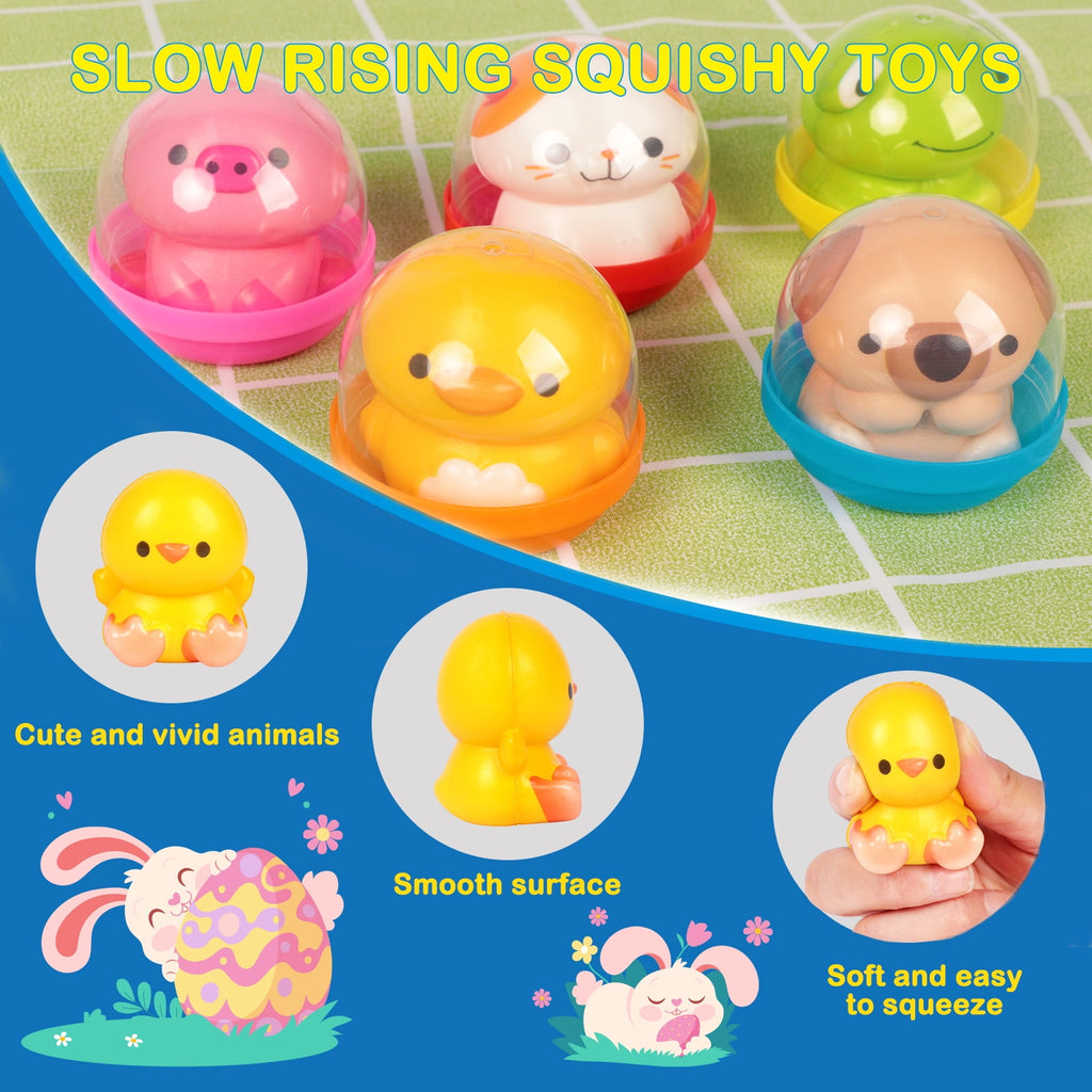 KiddiTouch 12 Pack Prefilled Easter Eggs Squishy Toys for Basket Stuffers, Slow Rising Stress Squishies for Goodie Bag Stuffer for Kids Birthday