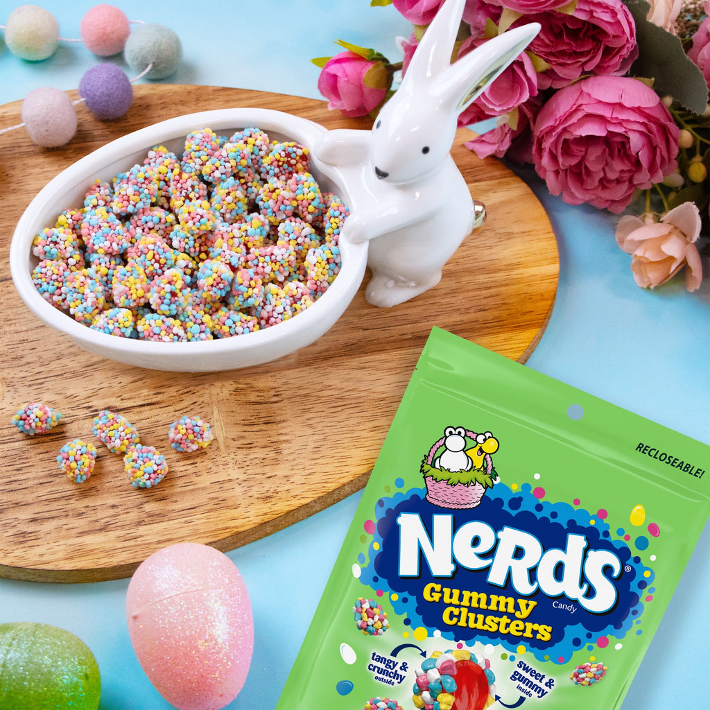 NERDS Easter Hoppin' Gummy Clusters Candy, Crunchy and Gummy, 8 Ounces, Resealable Bag