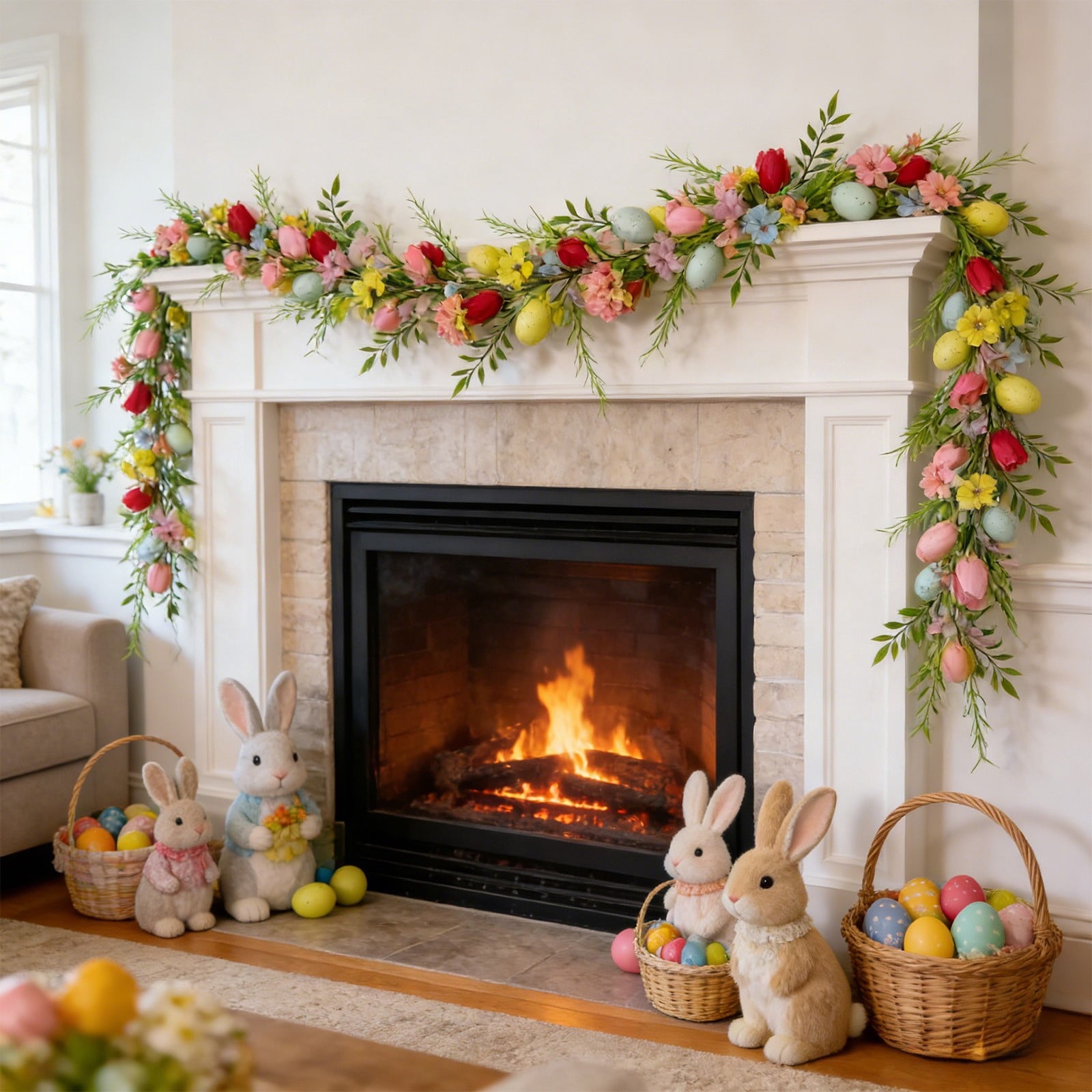 Sruoe Easter Wreath Spring Vine Garland with Faux Eggs, 75-Inch Artificial Spring Vine Decor, Easter Garland for Mantle Door Wall Patio, Easter Decorations for Indoor Outdoor Holiday Decoration
