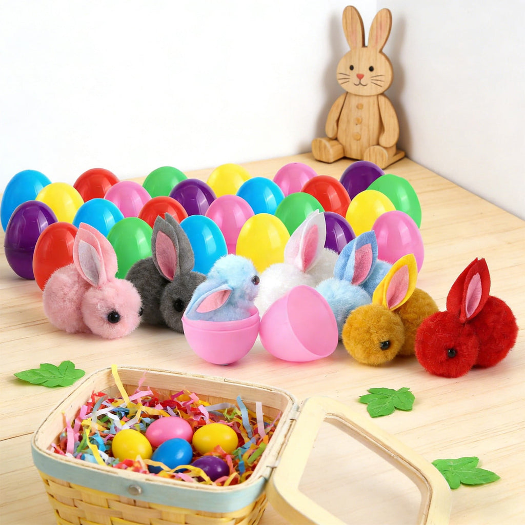 Tyidzon Easter Eggs with Plush Bunny Inside, 12/24 Pack Plush Rabbit in Plastic Eggs, 2.8" Mini Surprise Easter Toys for Basket Stuffers Eggs Hunt Party Favors
