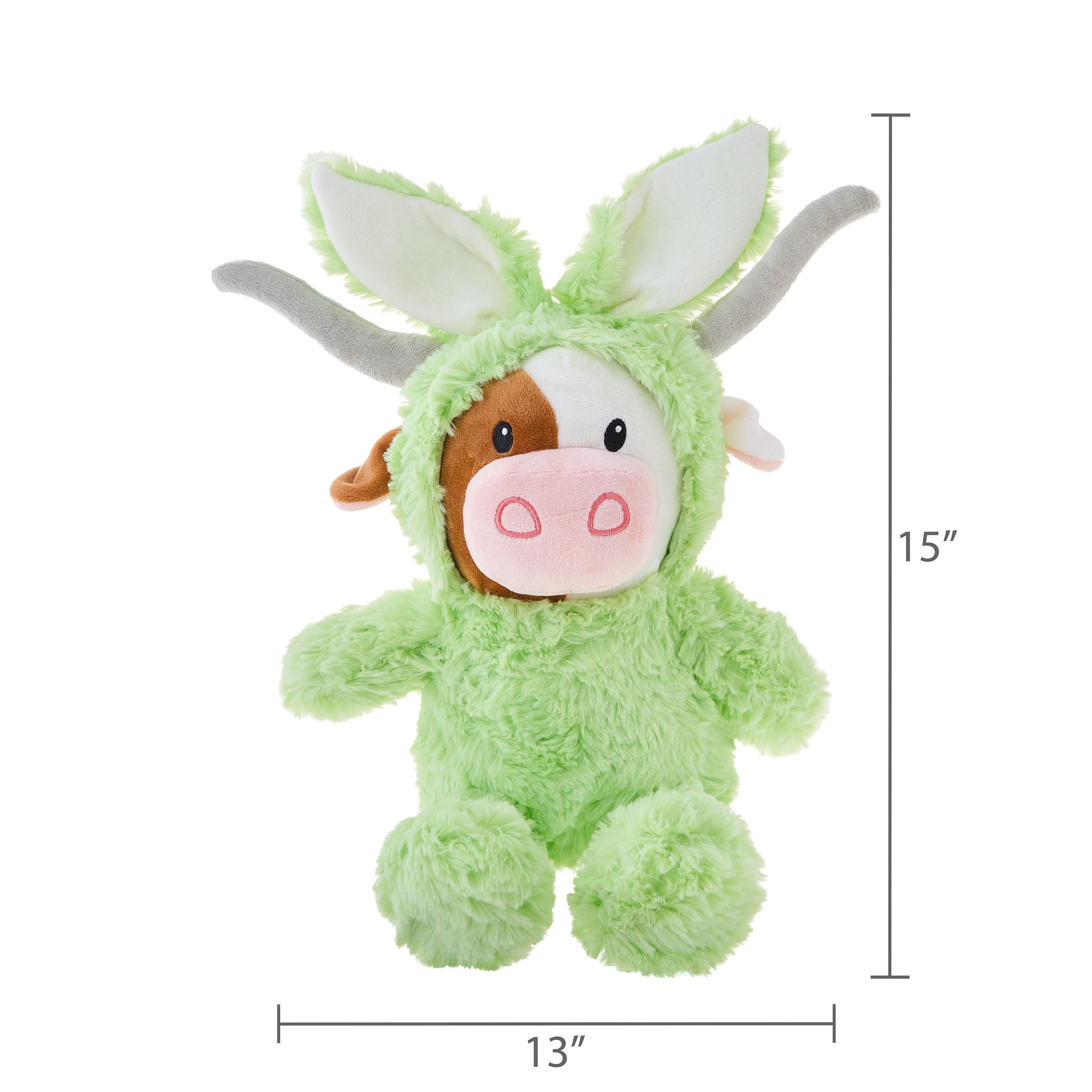 Longhorn Cow Plush in Bunny Hoodie, Green, 17", Easter by Way To Celebrate