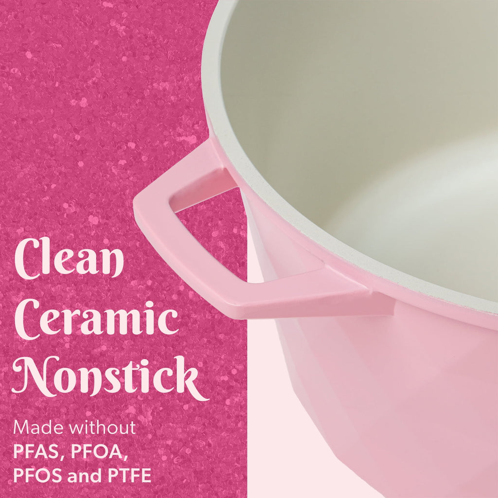 Paris Hilton 4.6 Quart Ceramic Nonstick Dutch Oven Pot with Lid, Dishwasher & Oven Safe, Pink